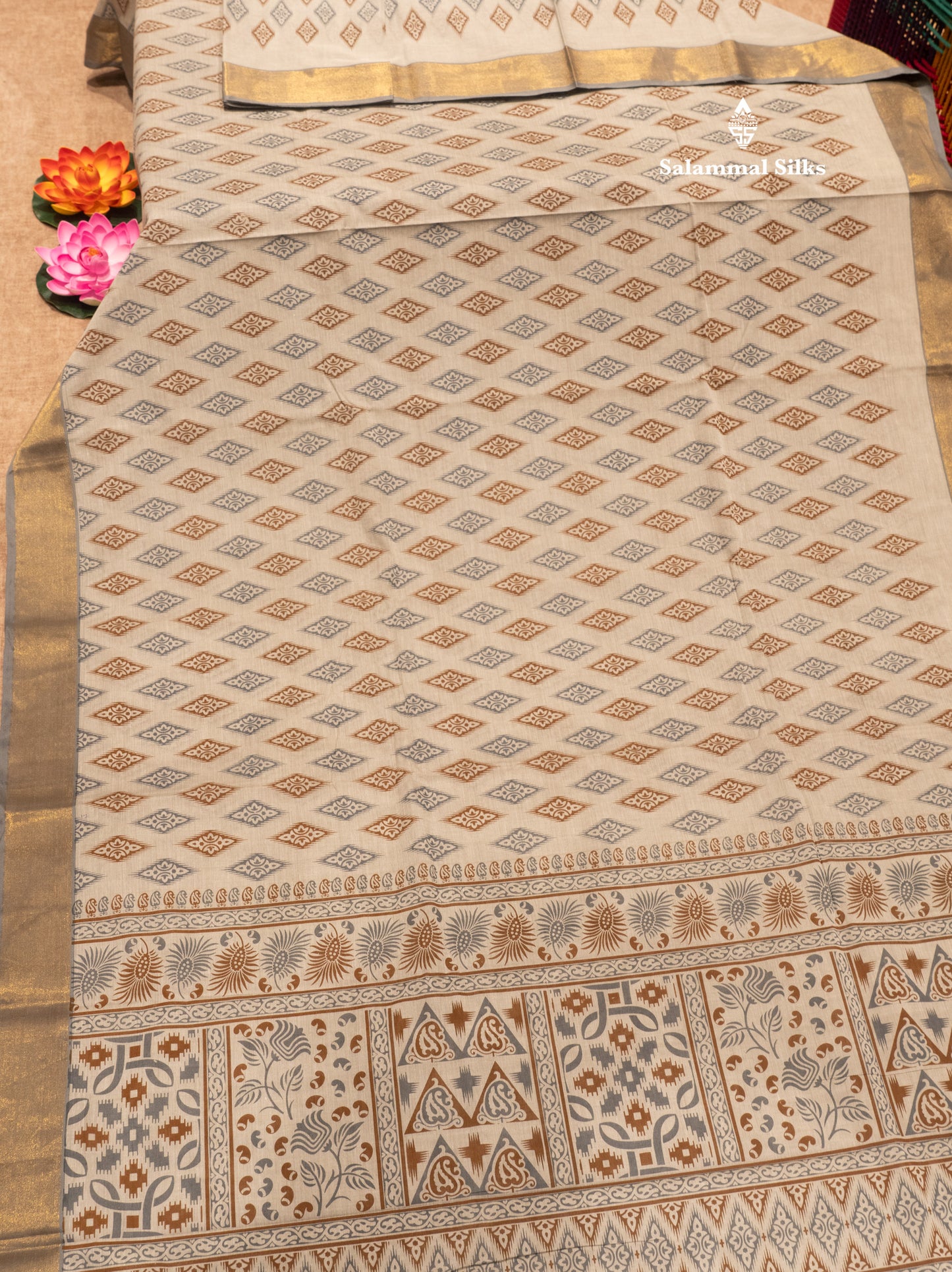 Pastel Blue Colour Printed Pure Cotton Saree With Ribbon Border