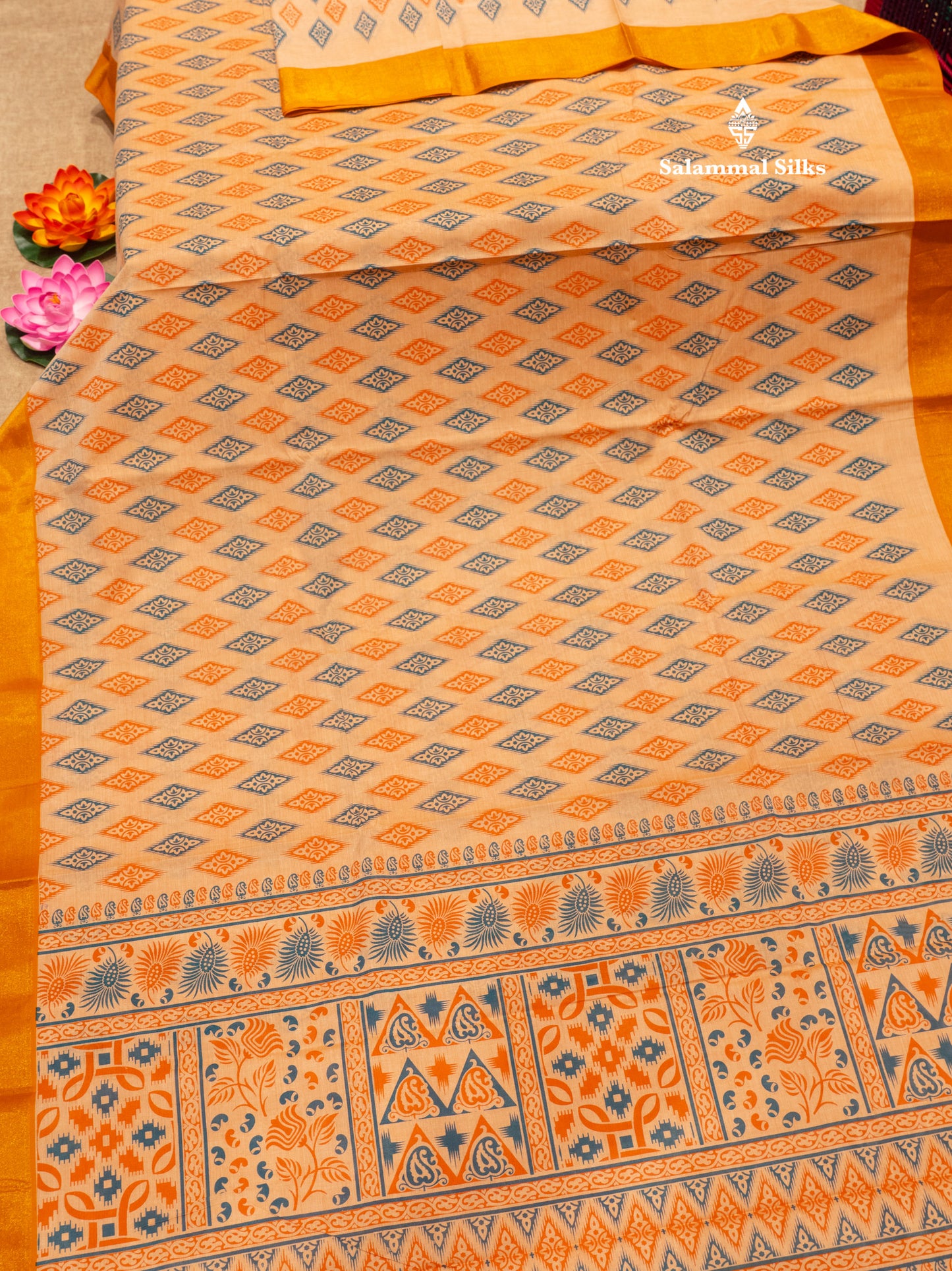 Pastel Blue Colour Printed Pure Cotton Saree With Ribbon Border