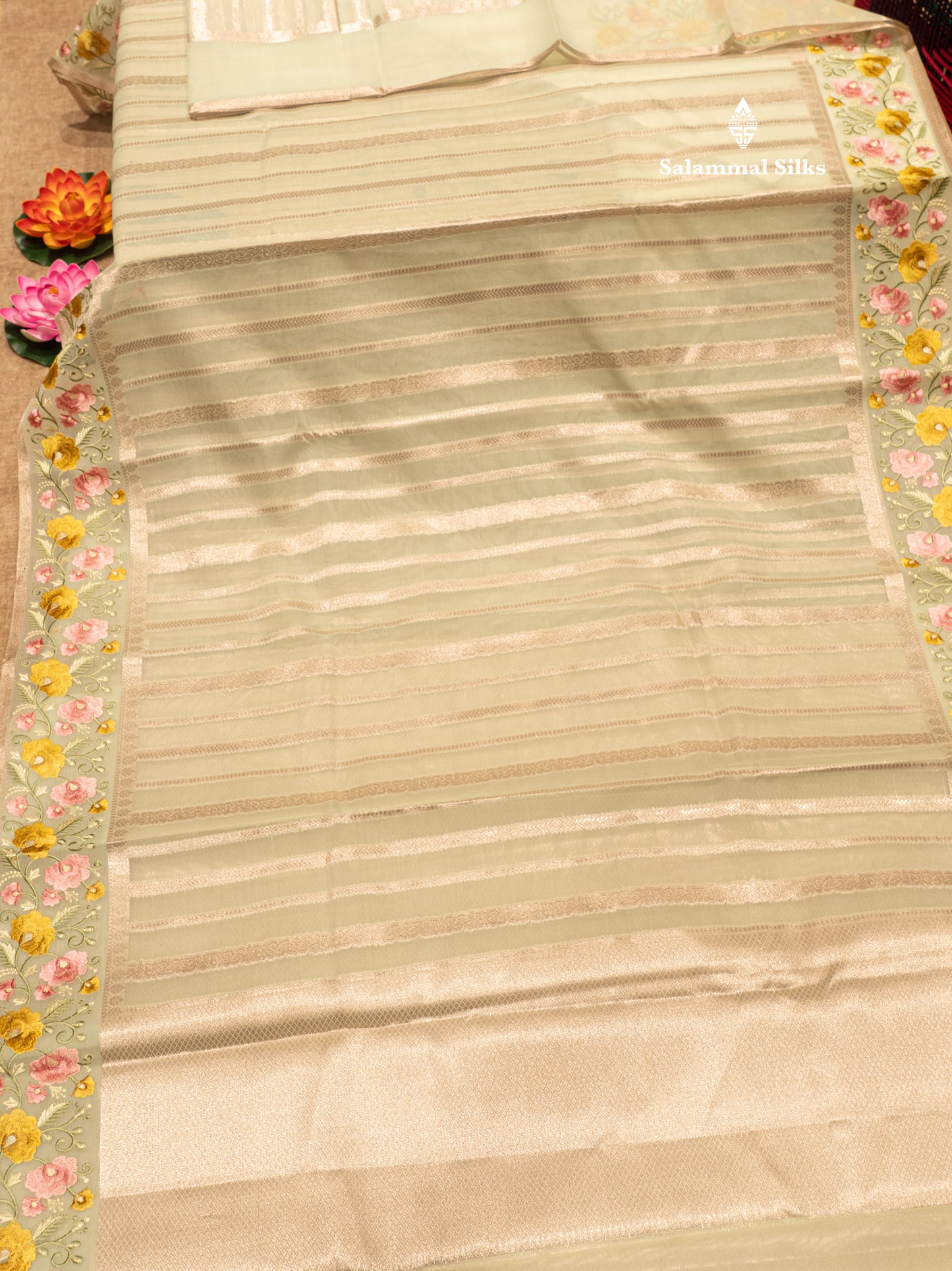 Pista Green Colour Semi Organza Saree With Embroidery Border