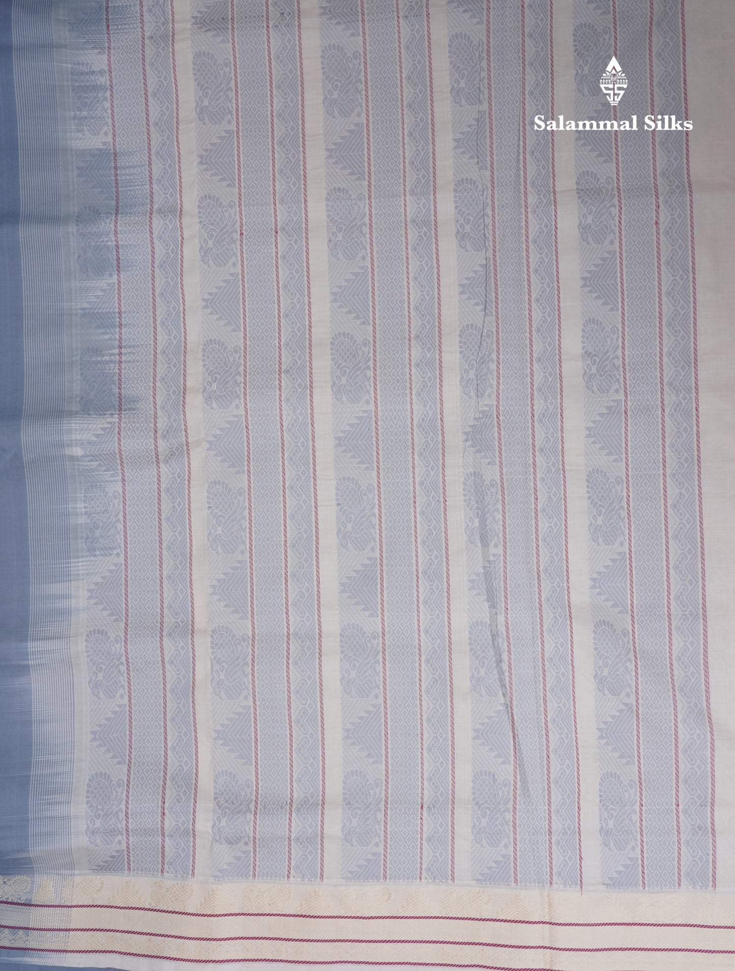 Blueish Grey Thread Work Plain Pure Silk Cotton Saree With Contrast Beige Blouse