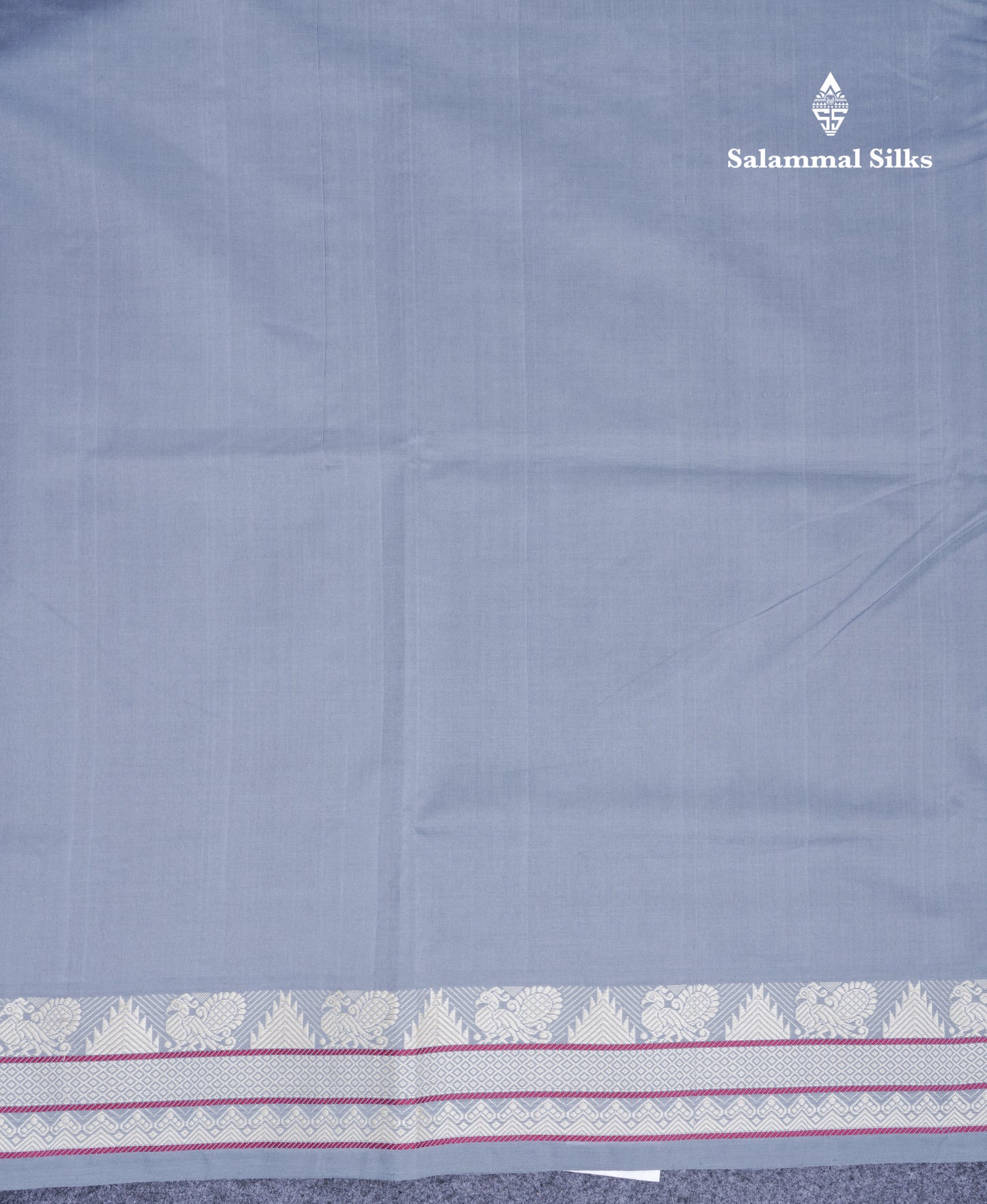 Blueish Grey Thread Work Plain Pure Silk Cotton Saree With Contrast Beige Blouse