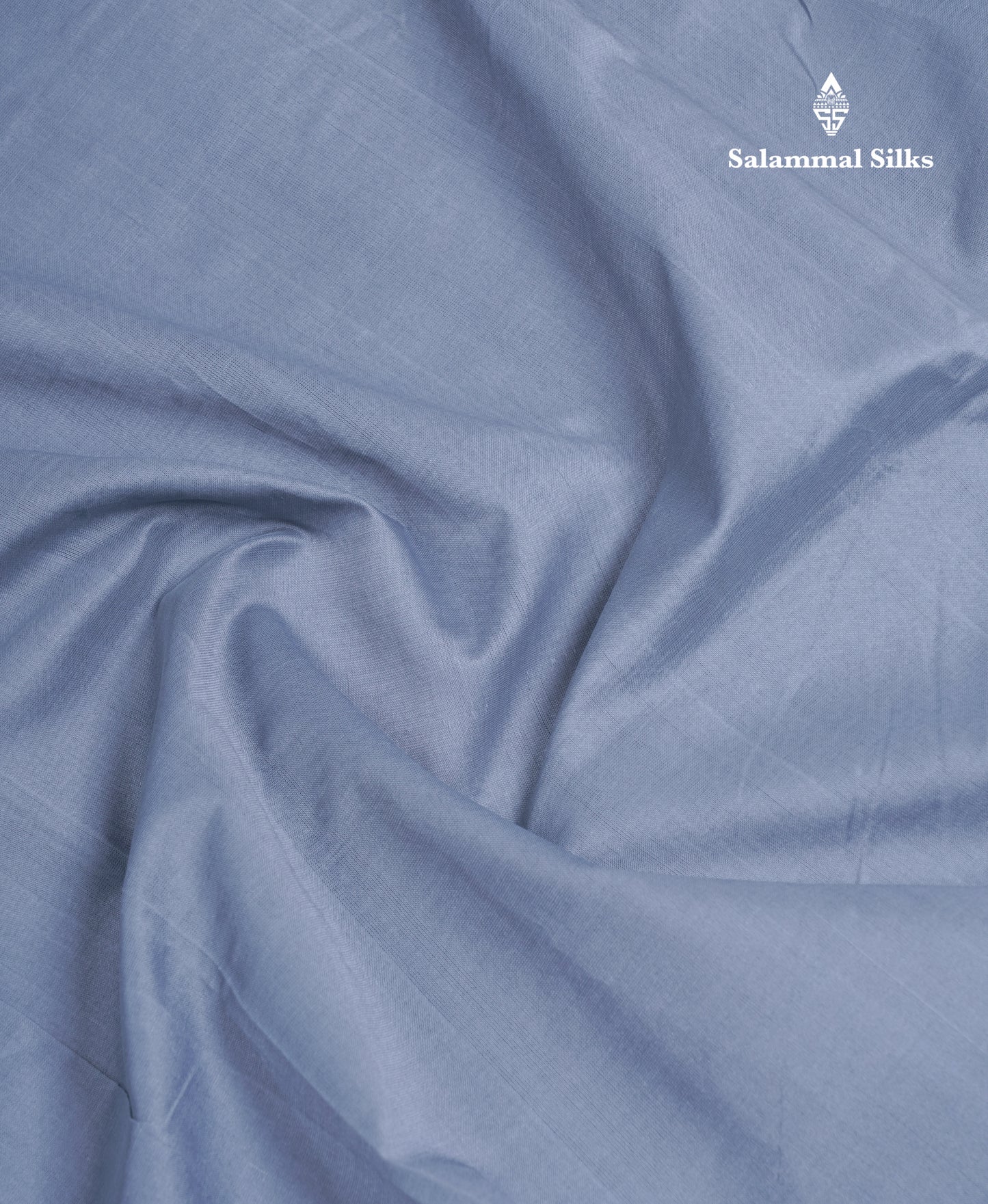 Blueish Grey Thread Work Plain Pure Silk Cotton Saree With Contrast Beige Blouse