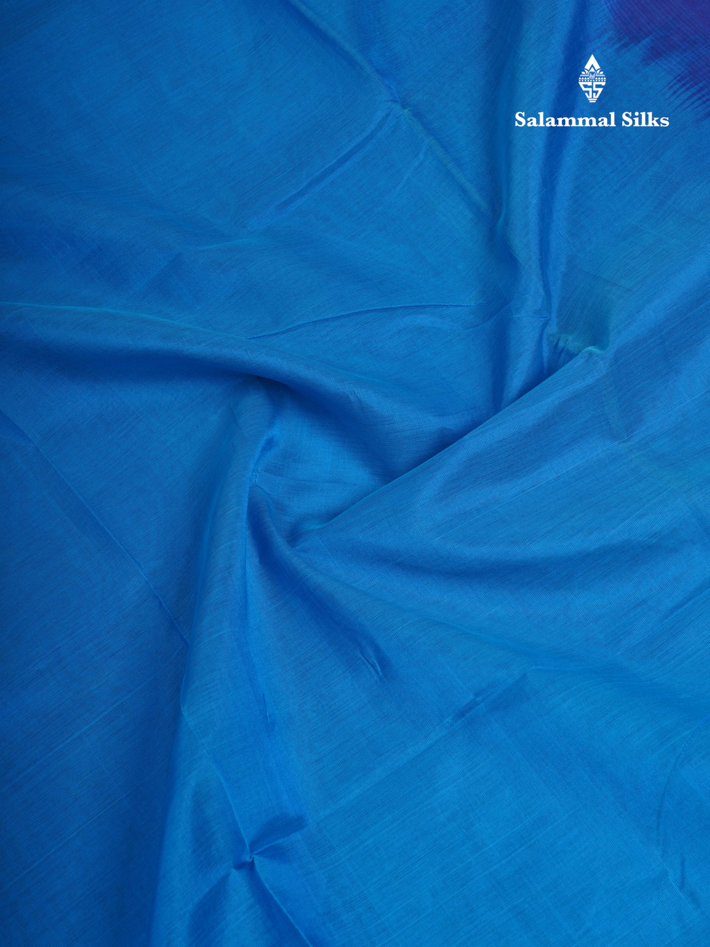 Ramar Blue Plain Pure Silk Cotton Saree With Contrast Royal Blue Blouse