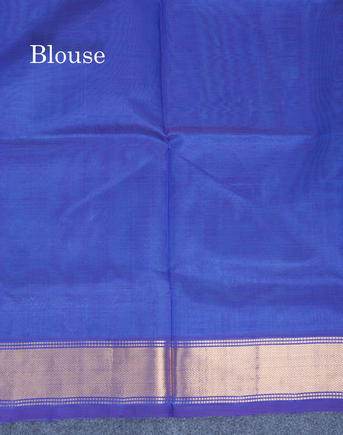 Ramar Blue Plain Pure Silk Cotton Saree With Contrast Royal Blue Blouse