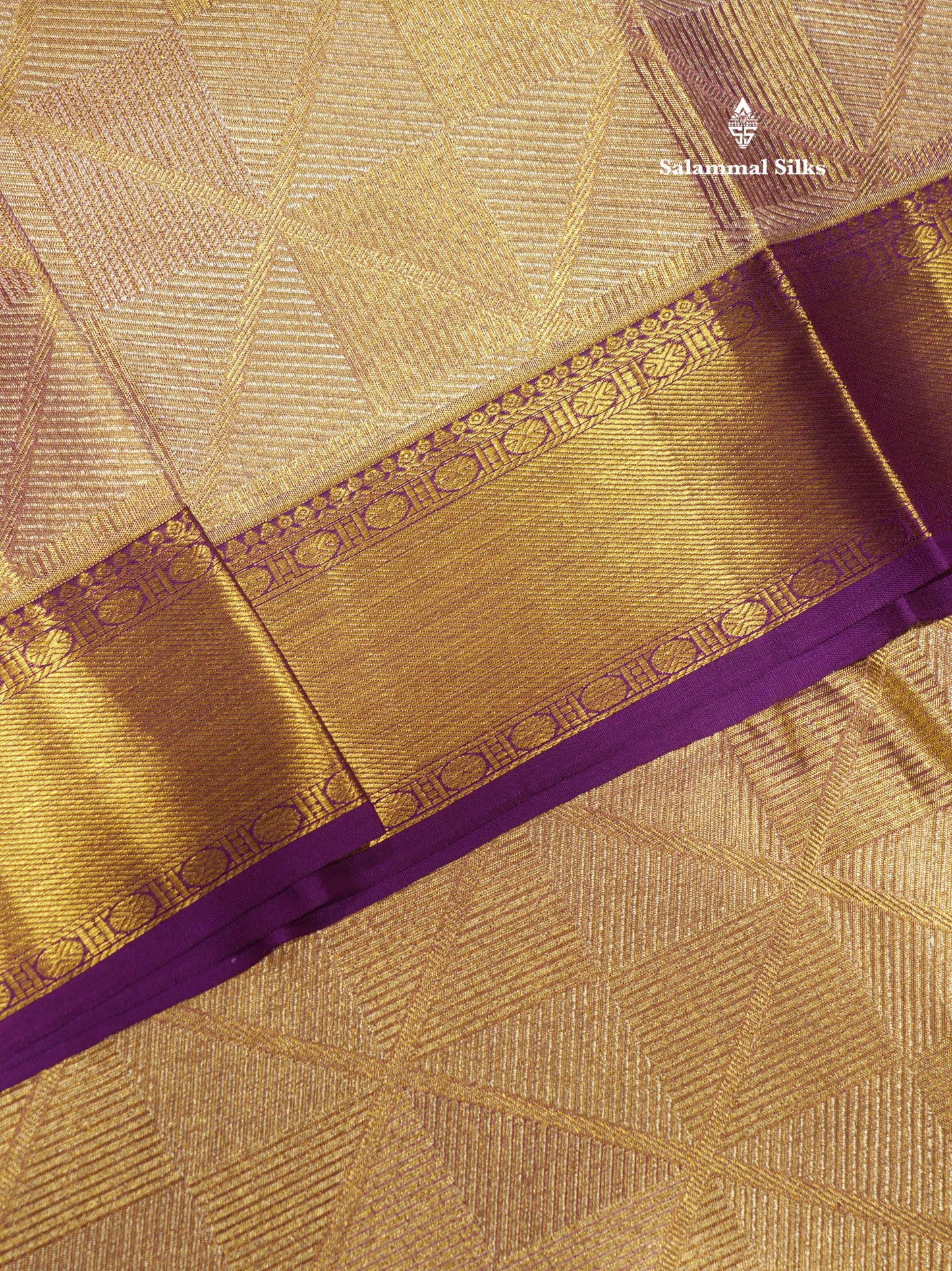 Copper Colour Tissue Pure Kanjivaram Silk Saree With Contrast Violet Border