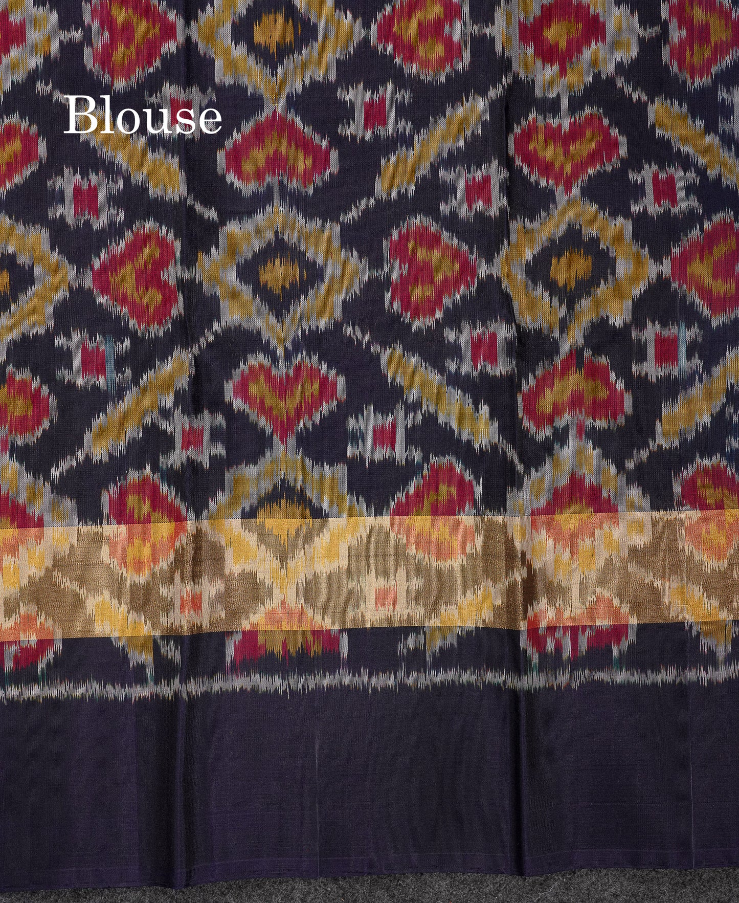 Beautiful Blue Puremix Silk Saree With Contrast Navy Blue Pochampalli Blouse