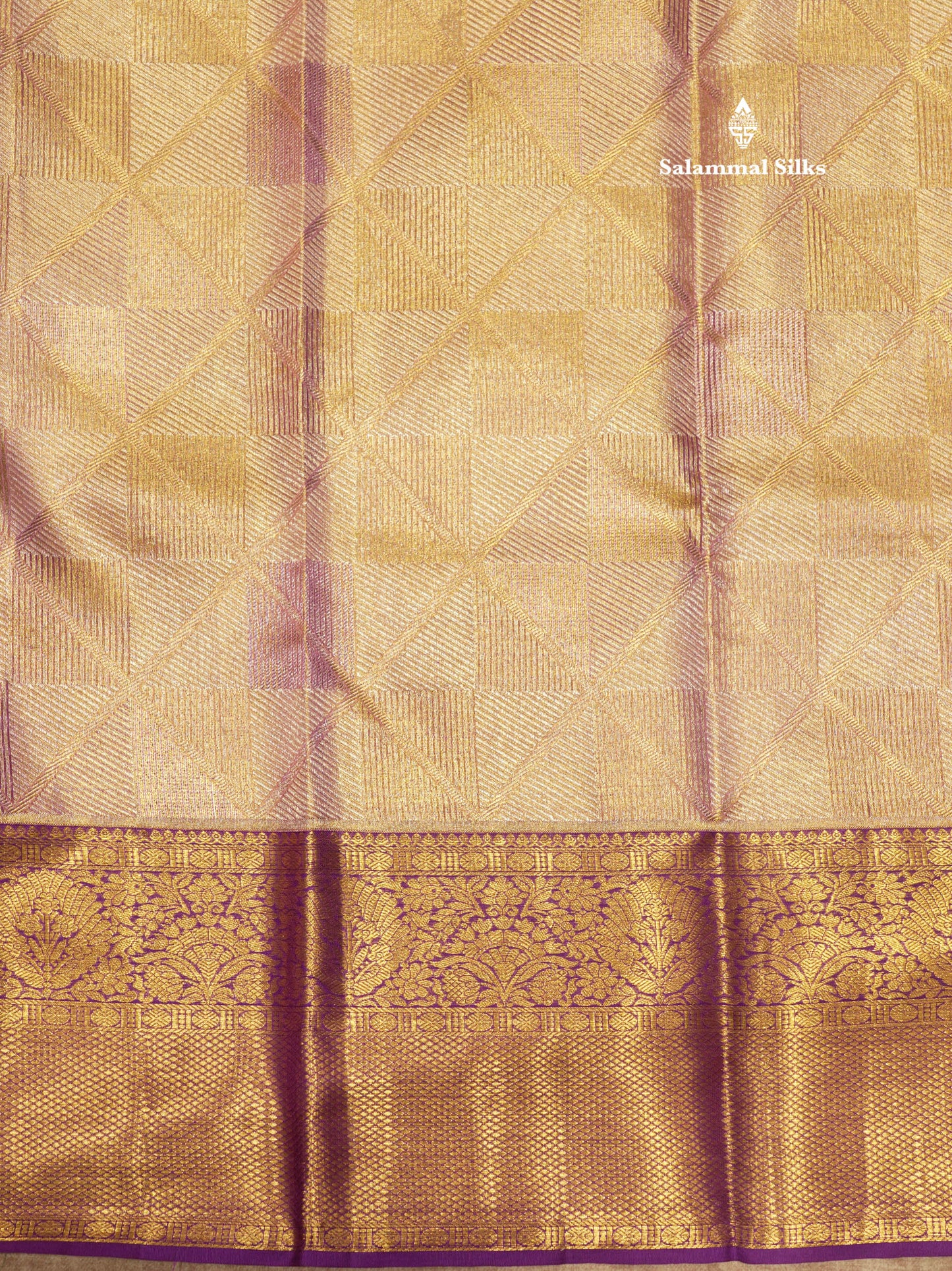 Copper Colour Tissue Pure Kanjivaram Silk Saree With Contrast Violet Border