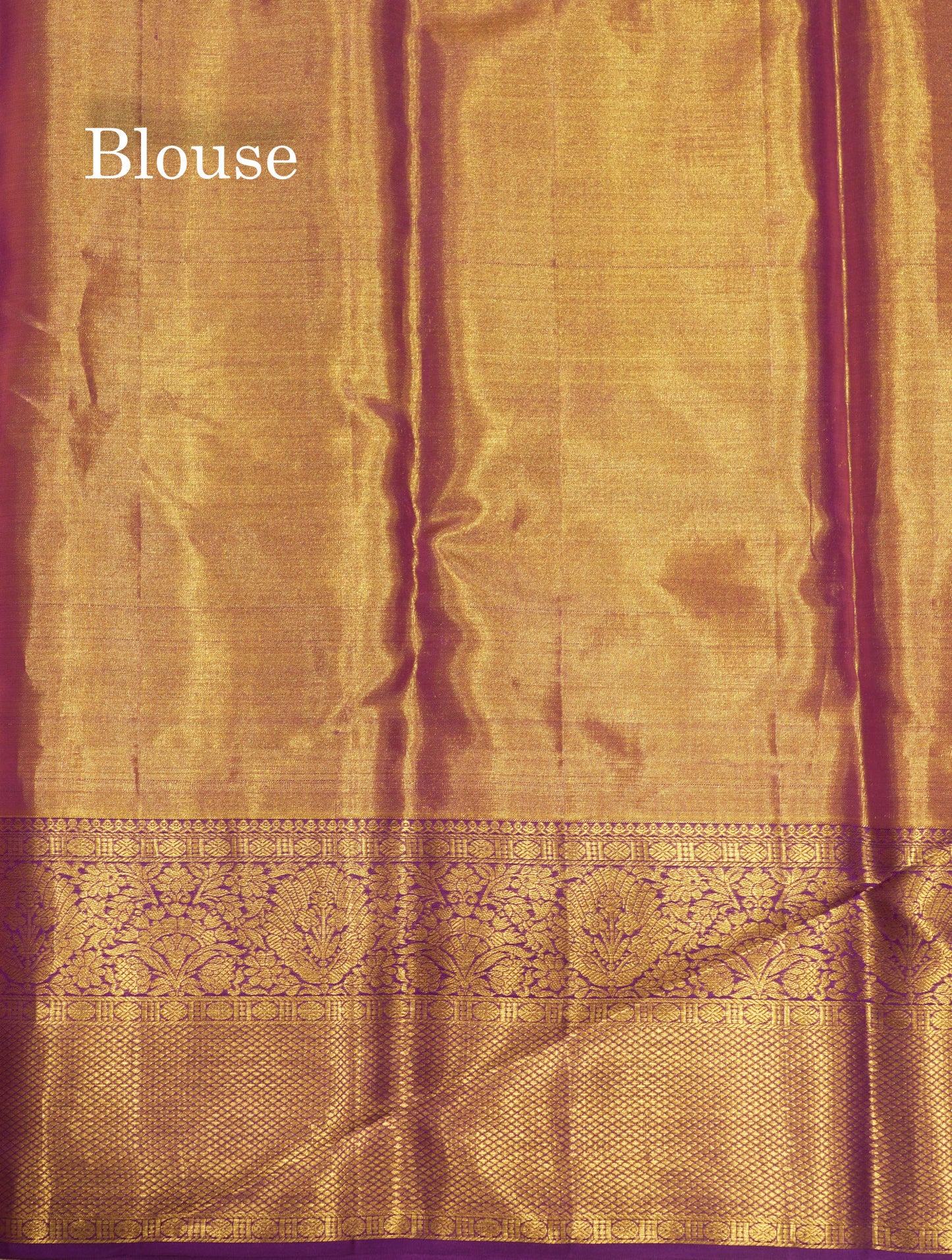 Copper Colour Tissue Pure Kanjivaram Silk Saree With Contrast Violet Border
