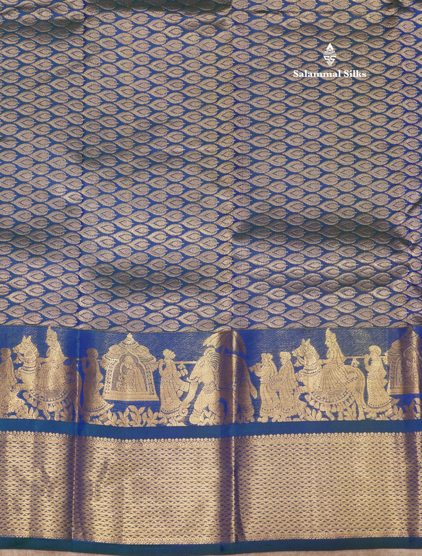 Peacock Blue Colour Pure Kanjivaram Silk Saree with Pallakku Border