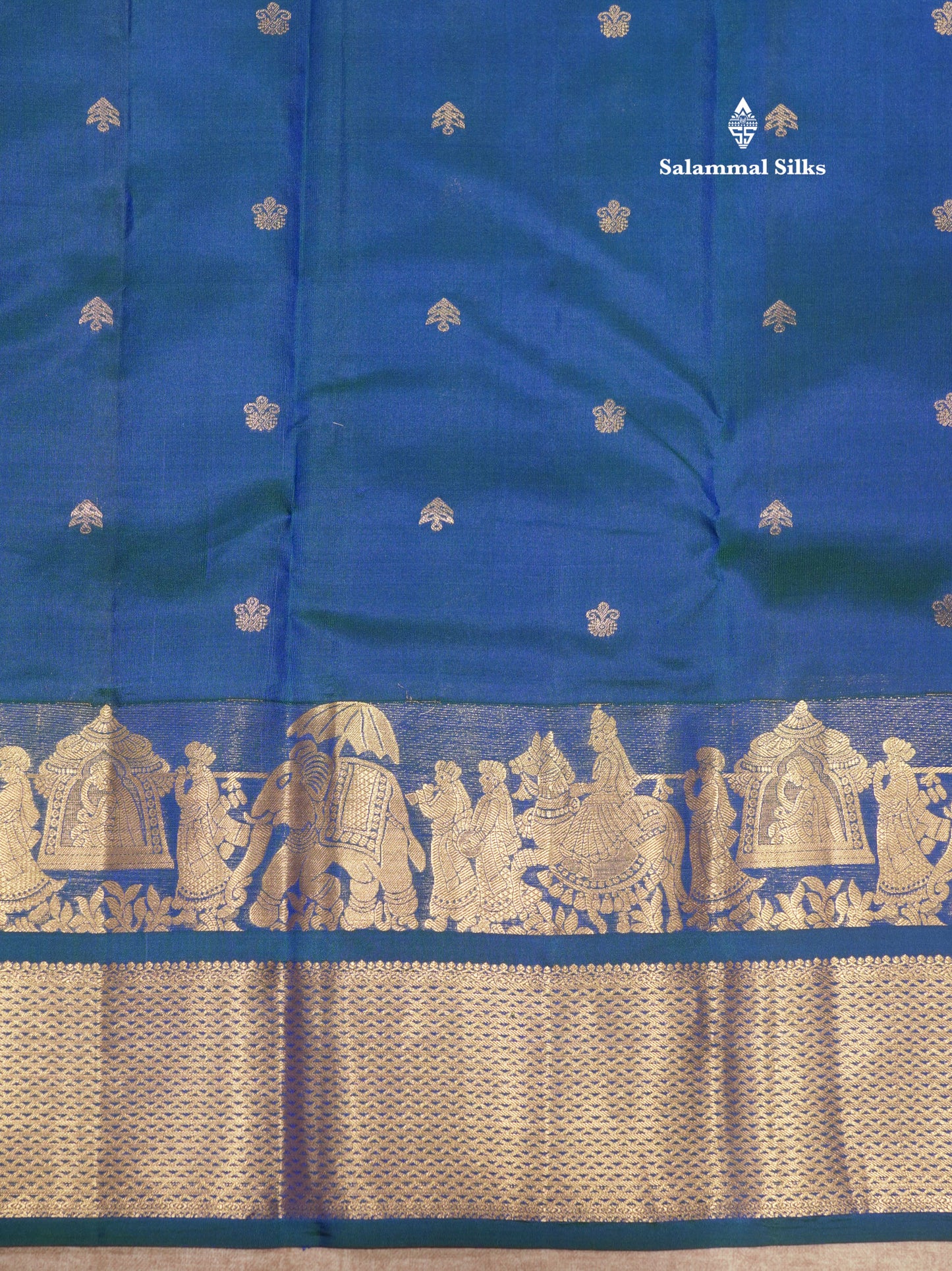 Peacock Blue Colour Pure Kanjivaram Silk Saree with Pallakku Border