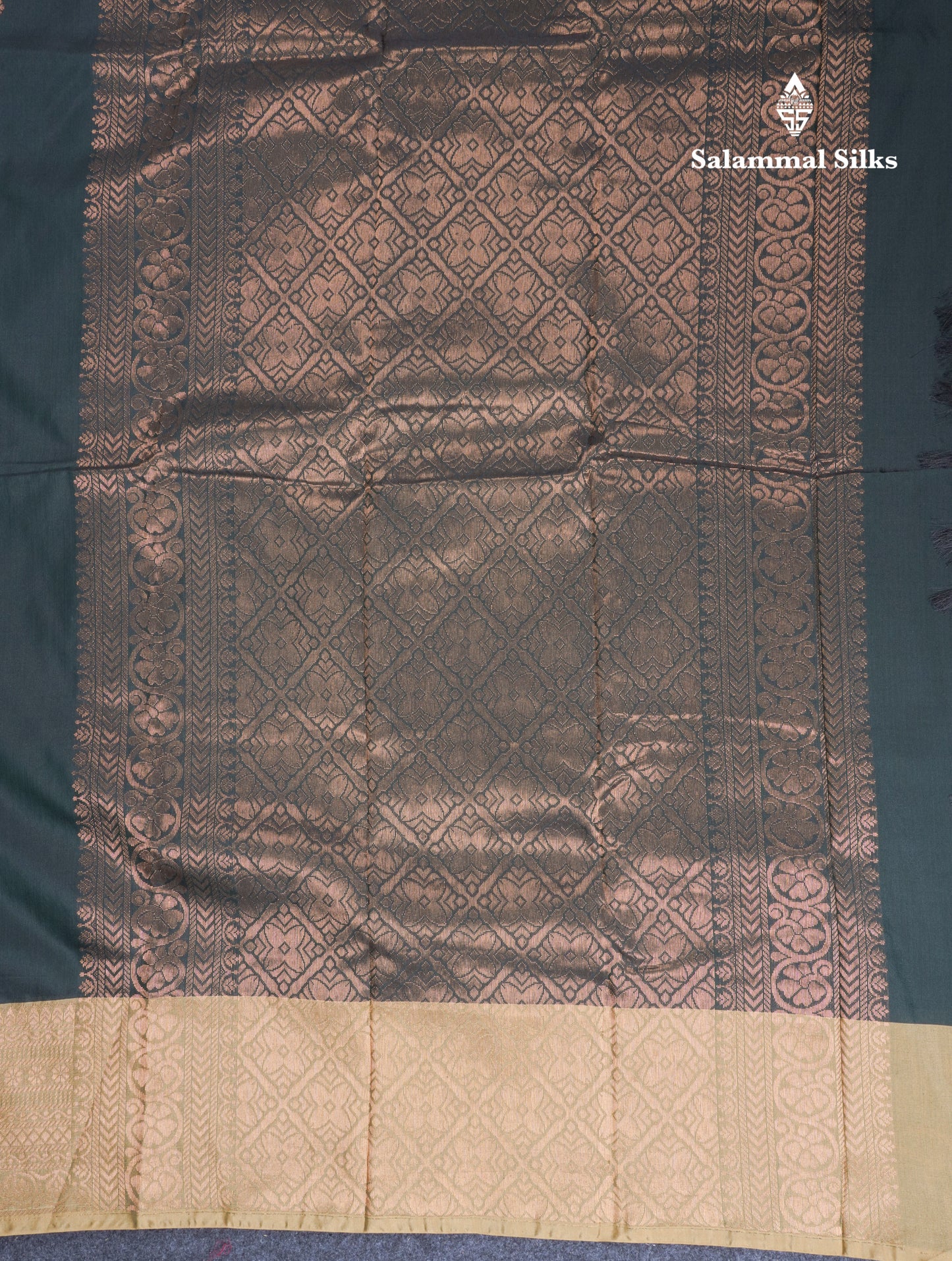 Dark Bottle Green Semi Silk Saree With Contrast Cream Sandal Border