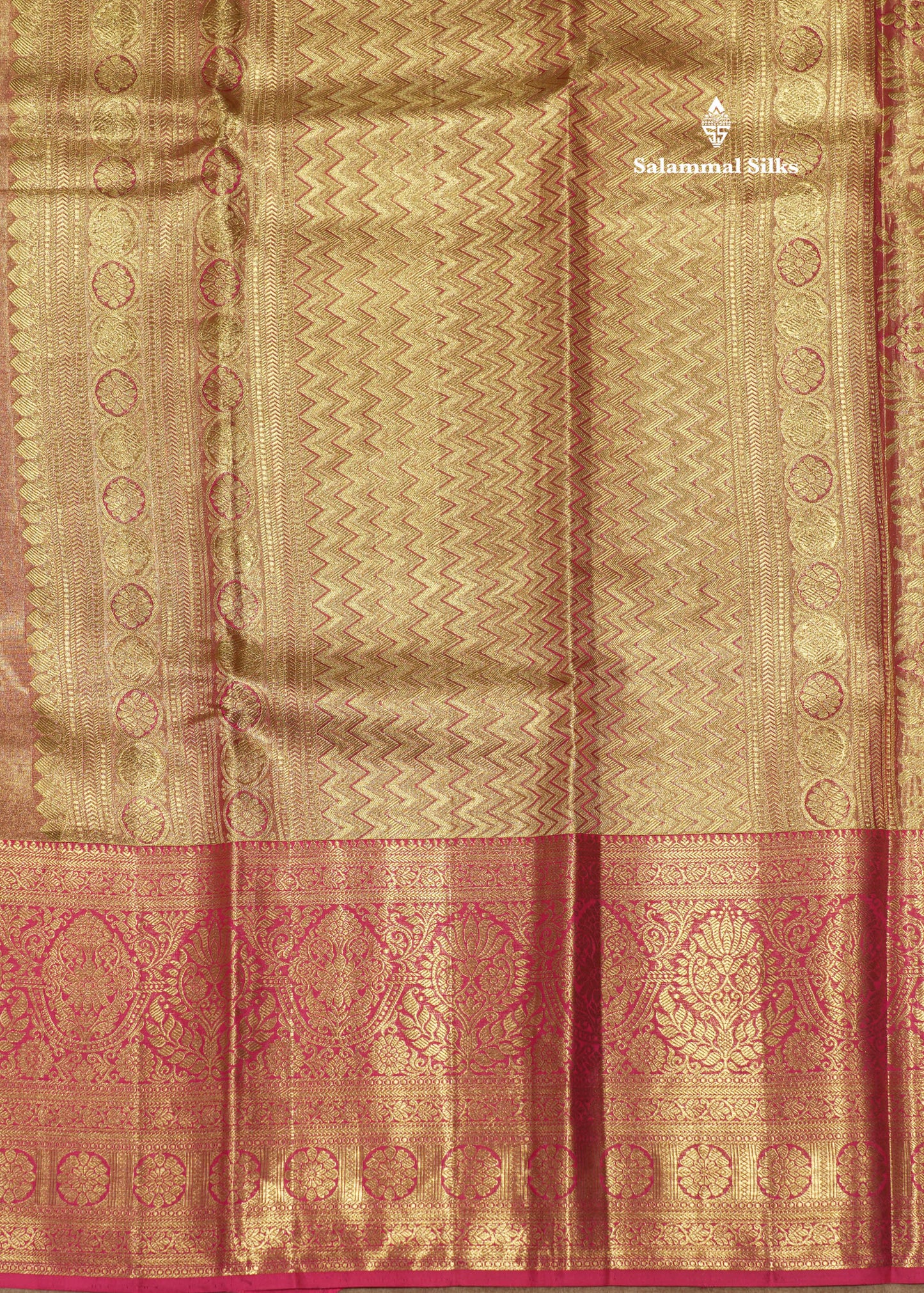 Light Pink Colour Tissue Pure Kanjivaram Silk Saree With Long Gold Zari Border