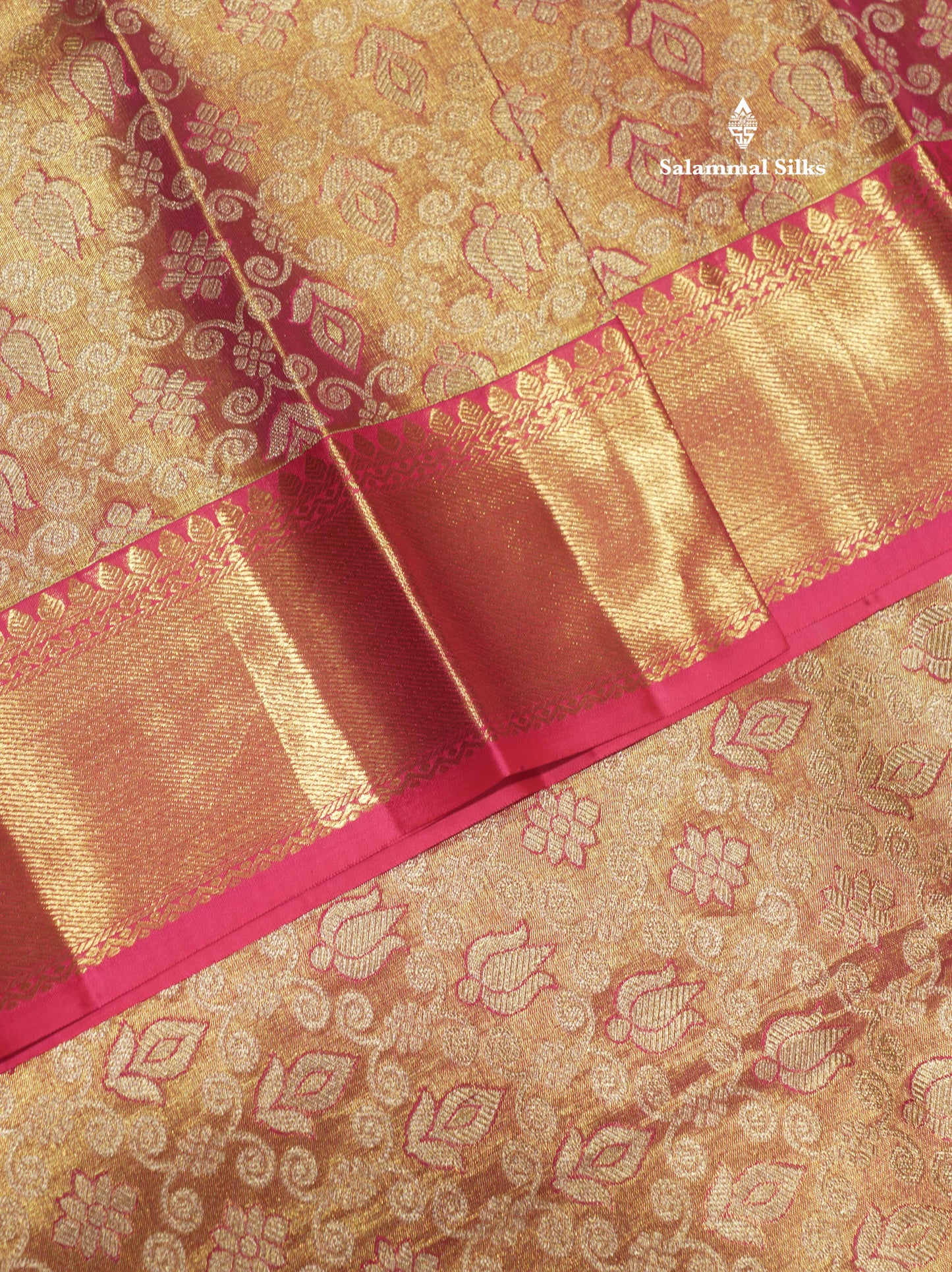 Light Pink Colour Tissue Pure Kanjivaram Silk Saree With Long Gold Zari Border