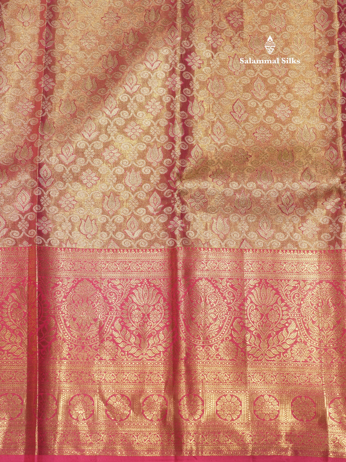 Light Pink Colour Tissue Pure Kanjivaram Silk Saree With Long Gold Zari Border