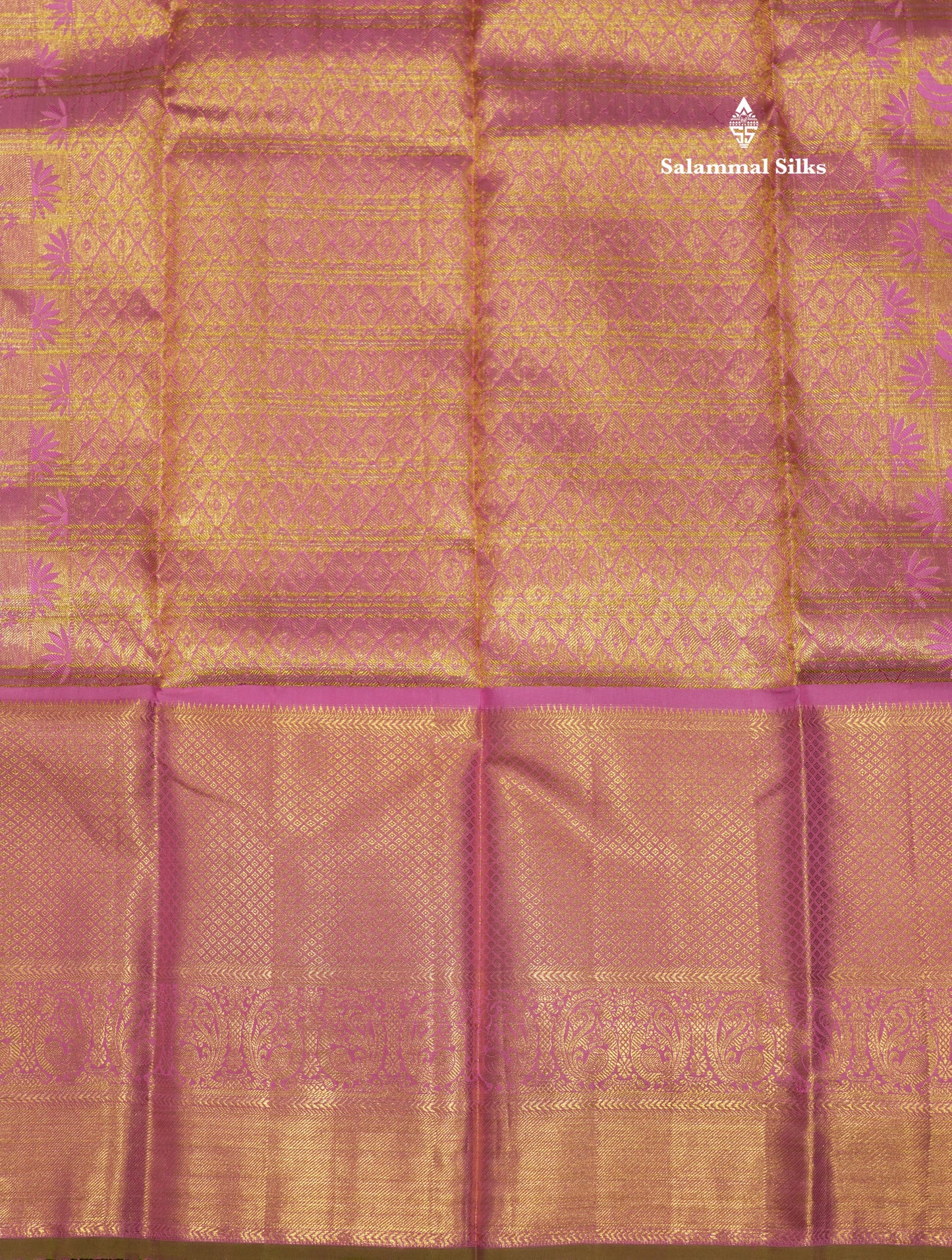 Light Pink Colour Zari Checks Pure Kanjivaram Silk Saree With Long Gold Zari Border