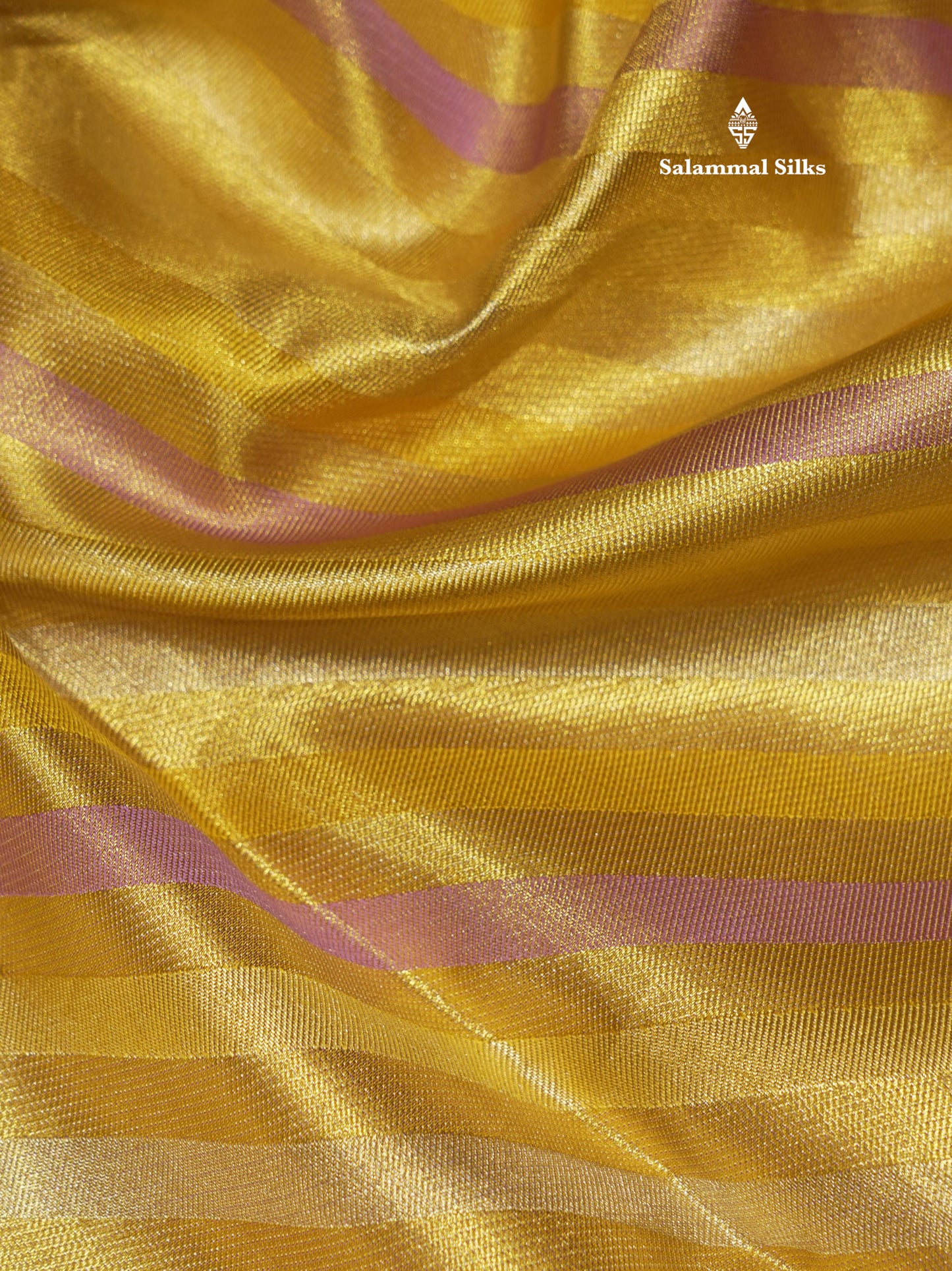Gold Colour Tissue Pure Kanjivaram Silk Saree With Contrast Lavender Border