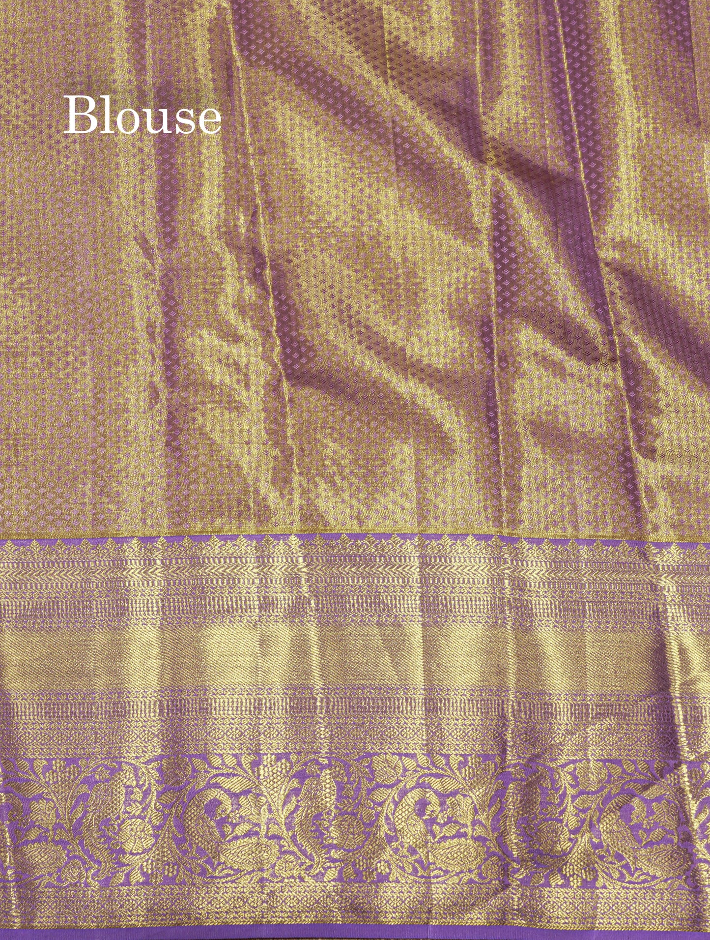 Gold Colour Tissue Pure Kanjivaram Silk Saree With Contrast Lavender Border