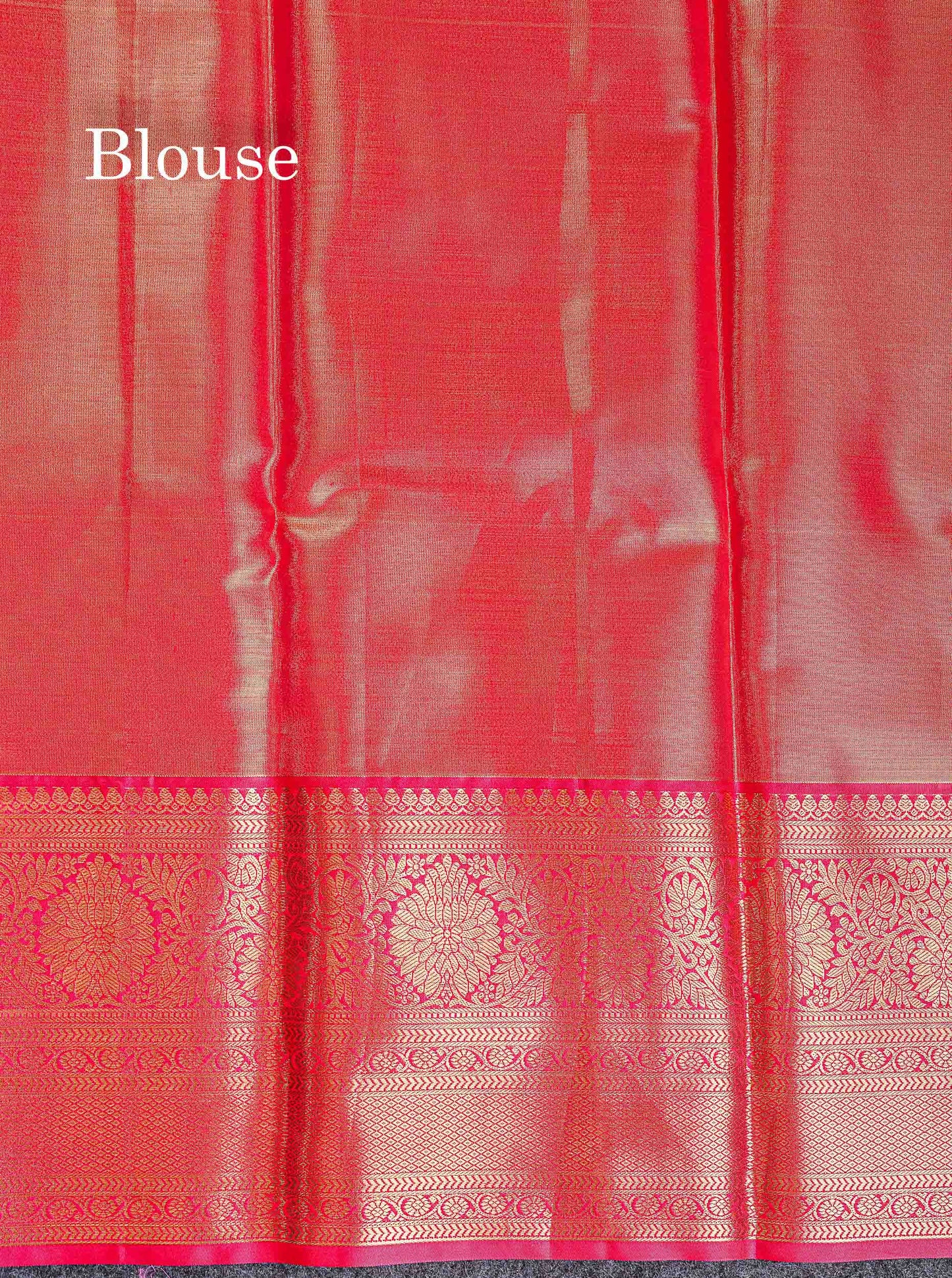 Bridal Semi Silk Saree - Green Colour Body Tissue With Contrast Redish Pink Evening Morning Border