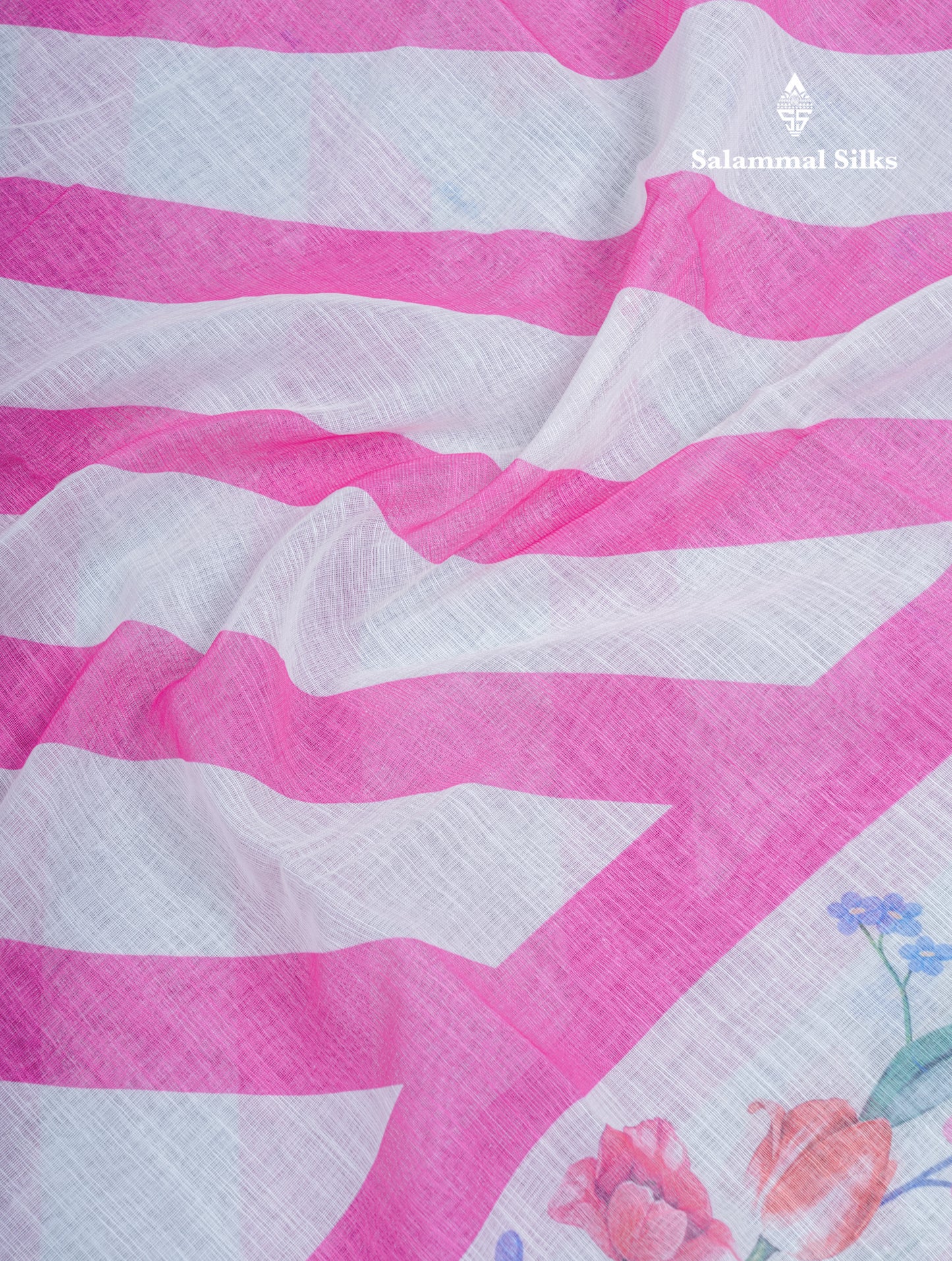 Beautiful Half White (Mustard Yellow) Linen Mix Saree With Floral Print Small Ribbon Border