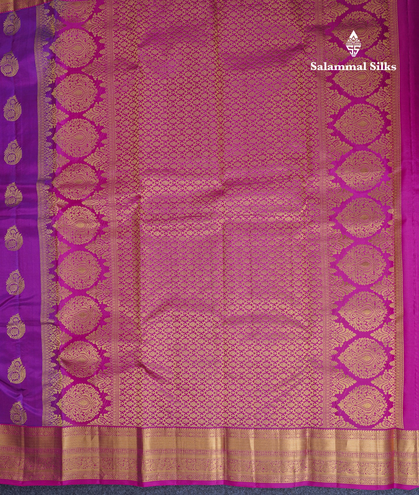 Dual Tone Purple Pure Kanjivaram Silk Saree With Contrast Magenta Pink Border