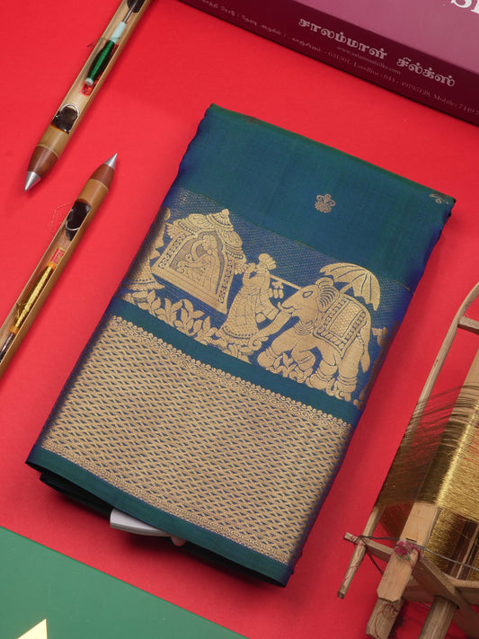 Peacock Blue Colour Pure Kanjivaram Silk Saree with Pallakku Border