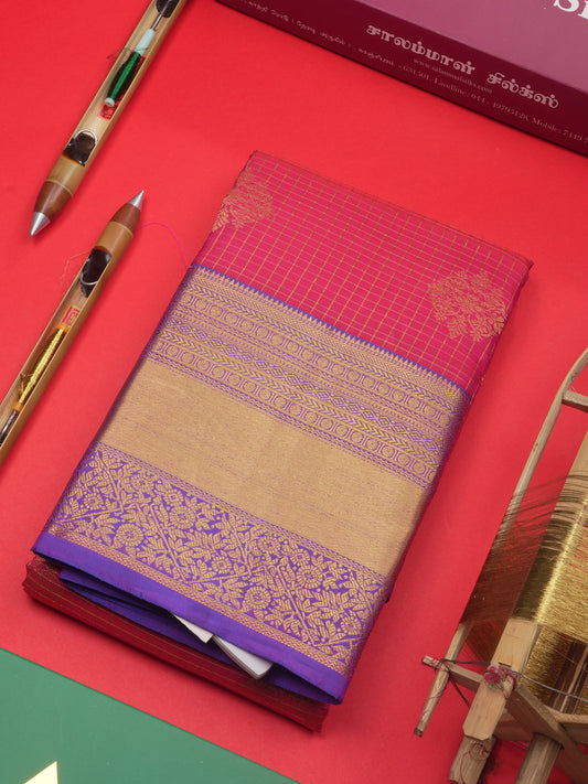 Kanjivaram Beautiful Reddish Pink Pure Silk Saree With Violet Border