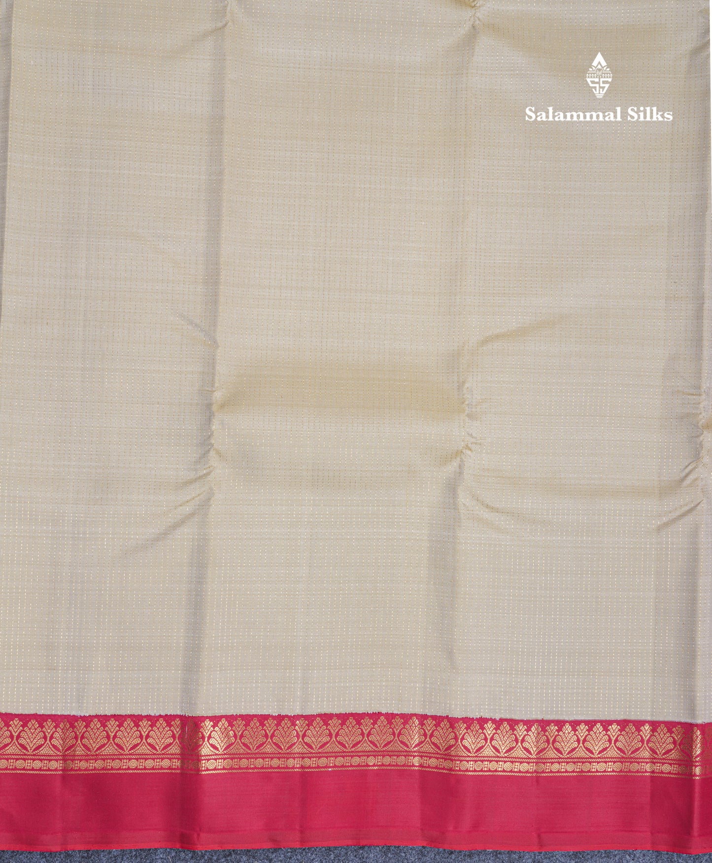 Korvai Cream Sandal Vaira Oosi Pure Kanjivaram Silk Saree With Contrast Maroon Traditional Small Border