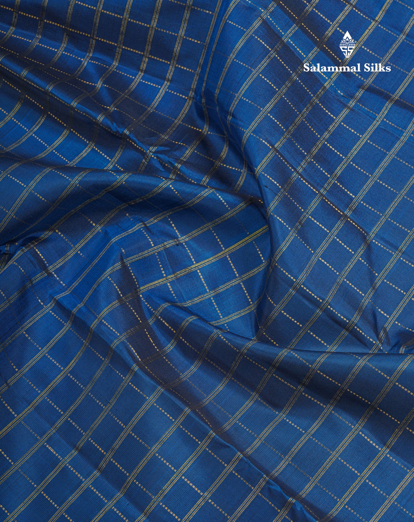Ramar Blue Zari Checks Pure Kanjivaram Silk Saree With Contrast Army Green Traditional Rettapet Border