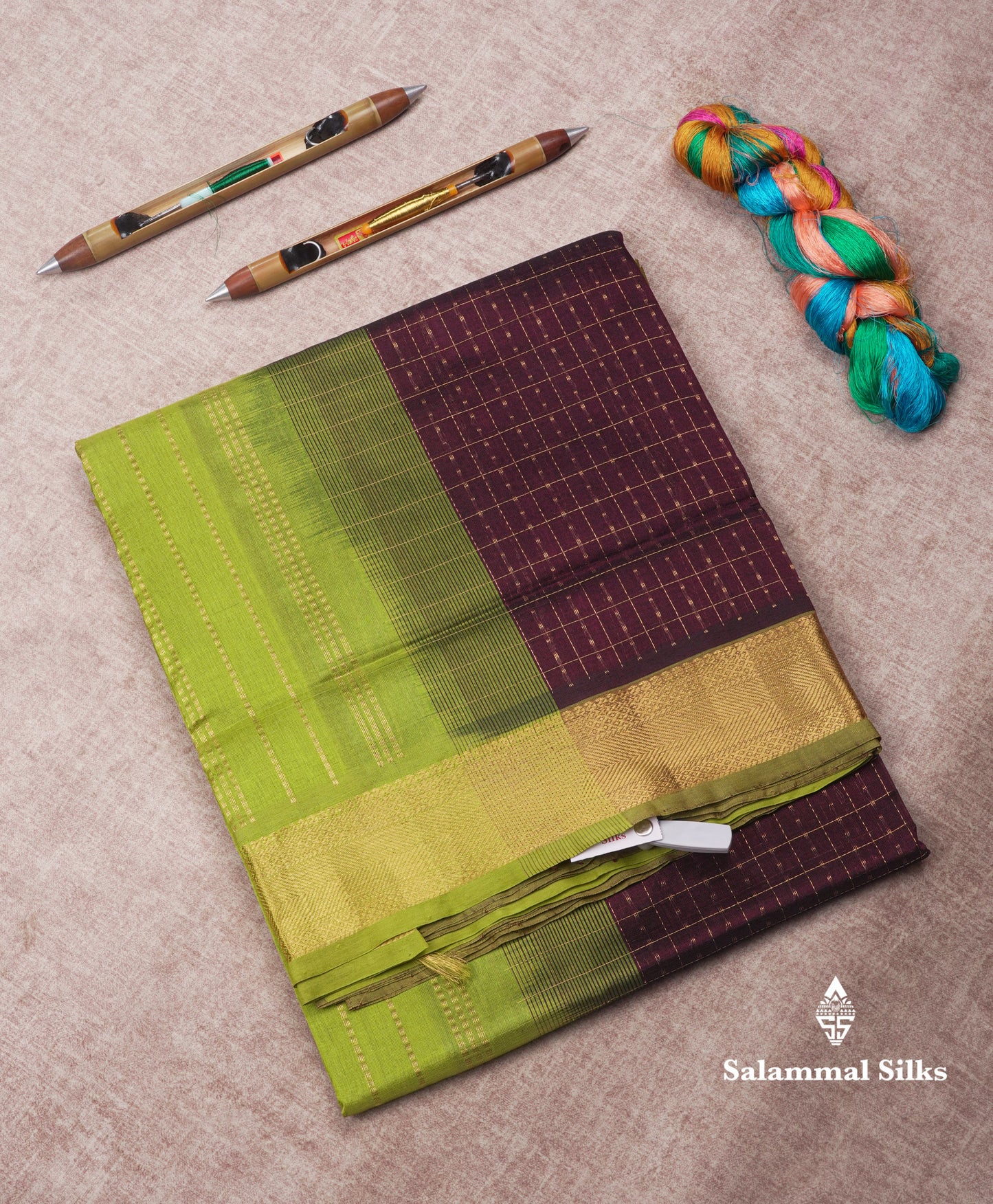 Lakshadeepam Violet Colour Pure Silk Cotton Saree With Contrast Parrot Green Border