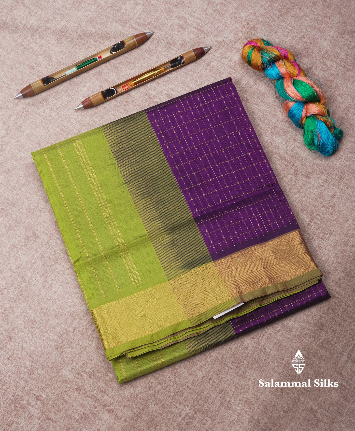 Lakshadeepam Violet Colour Pure Silk Cotton Saree With Contrast Parrot Green Border