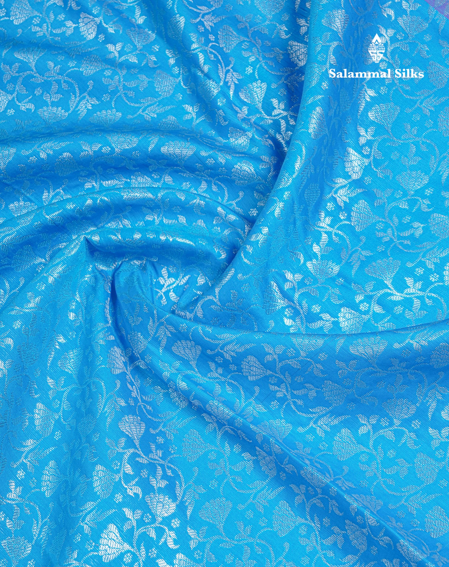 Sky Blue Bridal Semi Silk Saree With Contrast Vadamalli Border