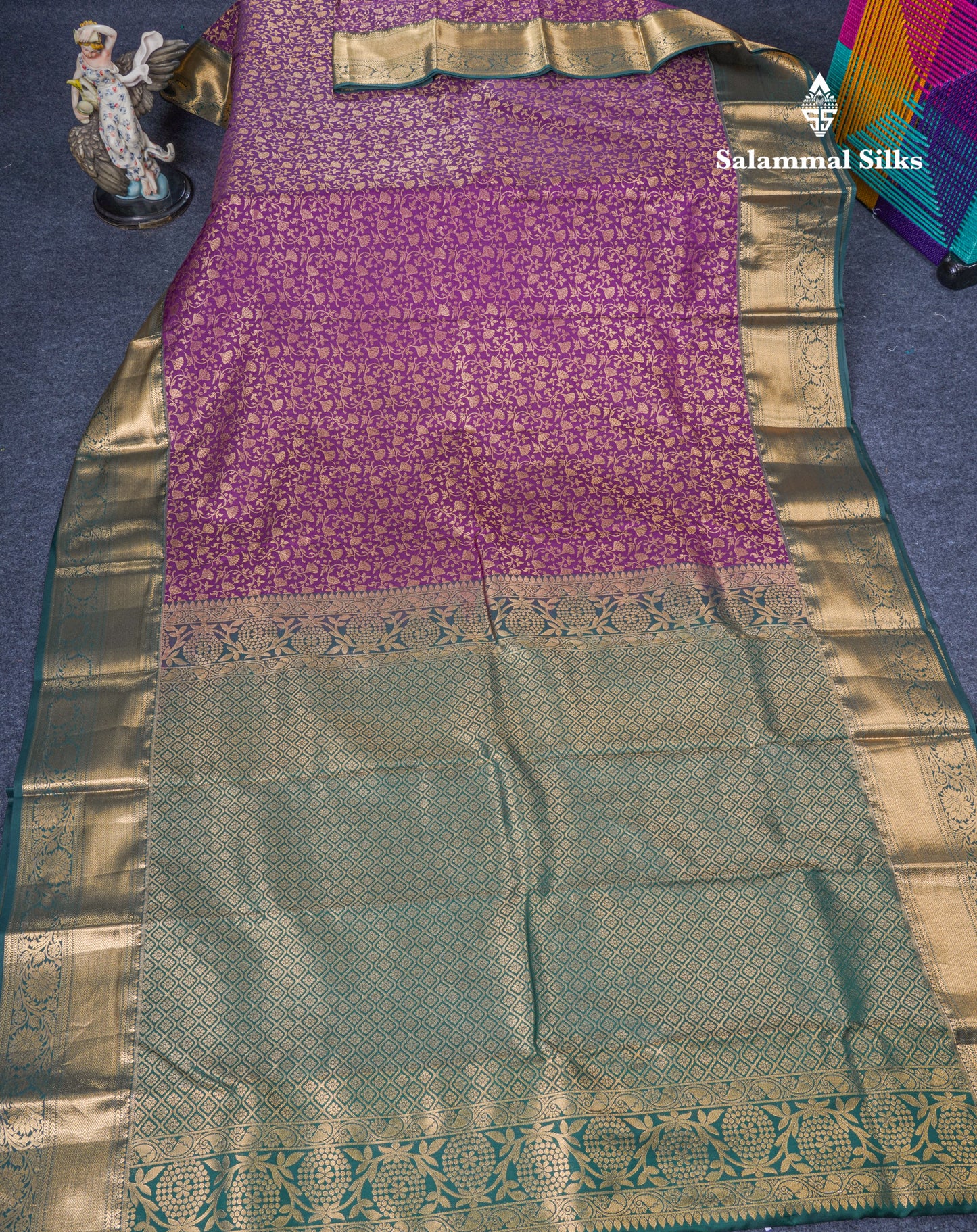 Sky Blue Bridal Semi Silk Saree With Contrast Vadamalli Border