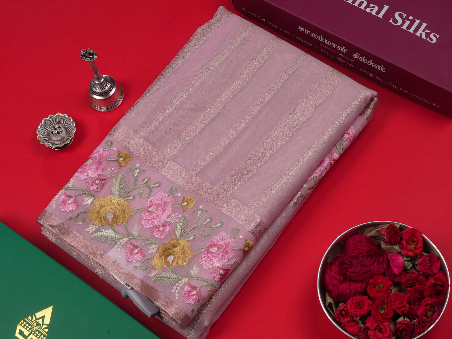 Pista Green Colour Semi Organza Saree With Embroidery Border