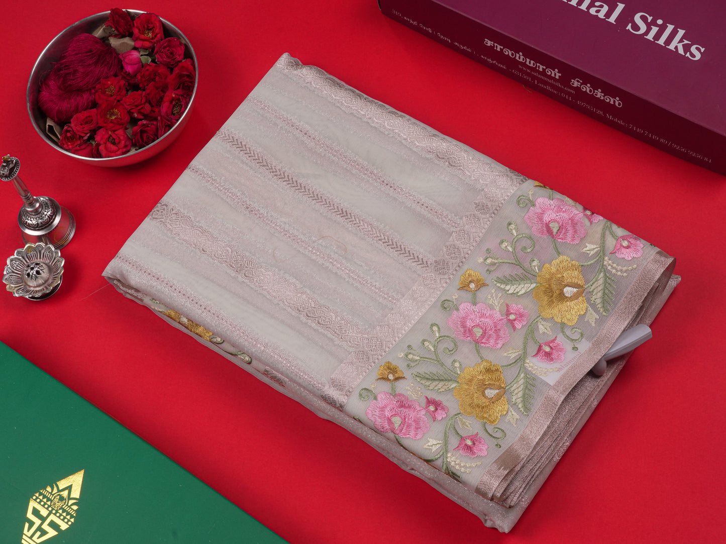 Pista Green Colour Semi Organza Saree With Embroidery Border