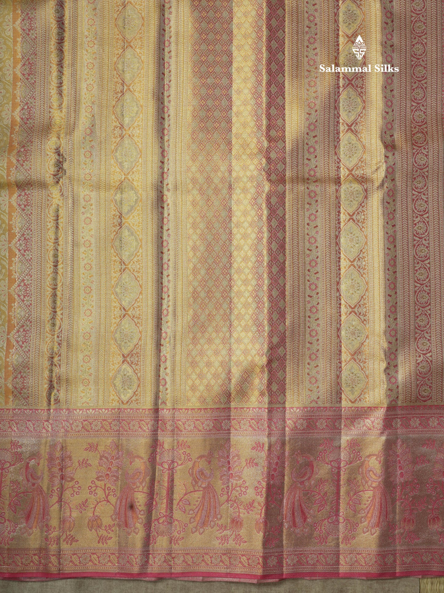 Beautiful Sandal Tissue Bridal Pure Kanjivaram Silk Saree With Contrast Meenakari Work Pink Border