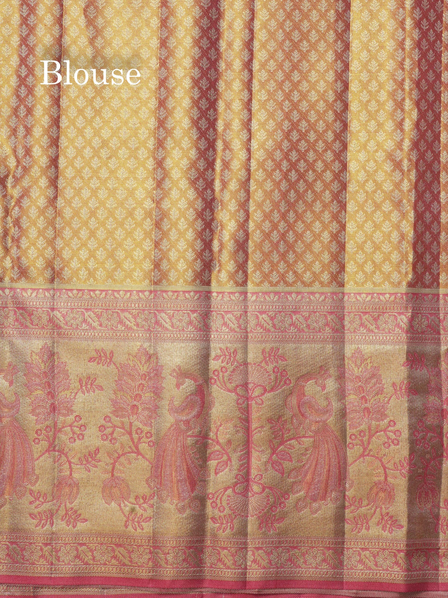 Beautiful Sandal Tissue Bridal Pure Kanjivaram Silk Saree With Contrast Meenakari Work Pink Border