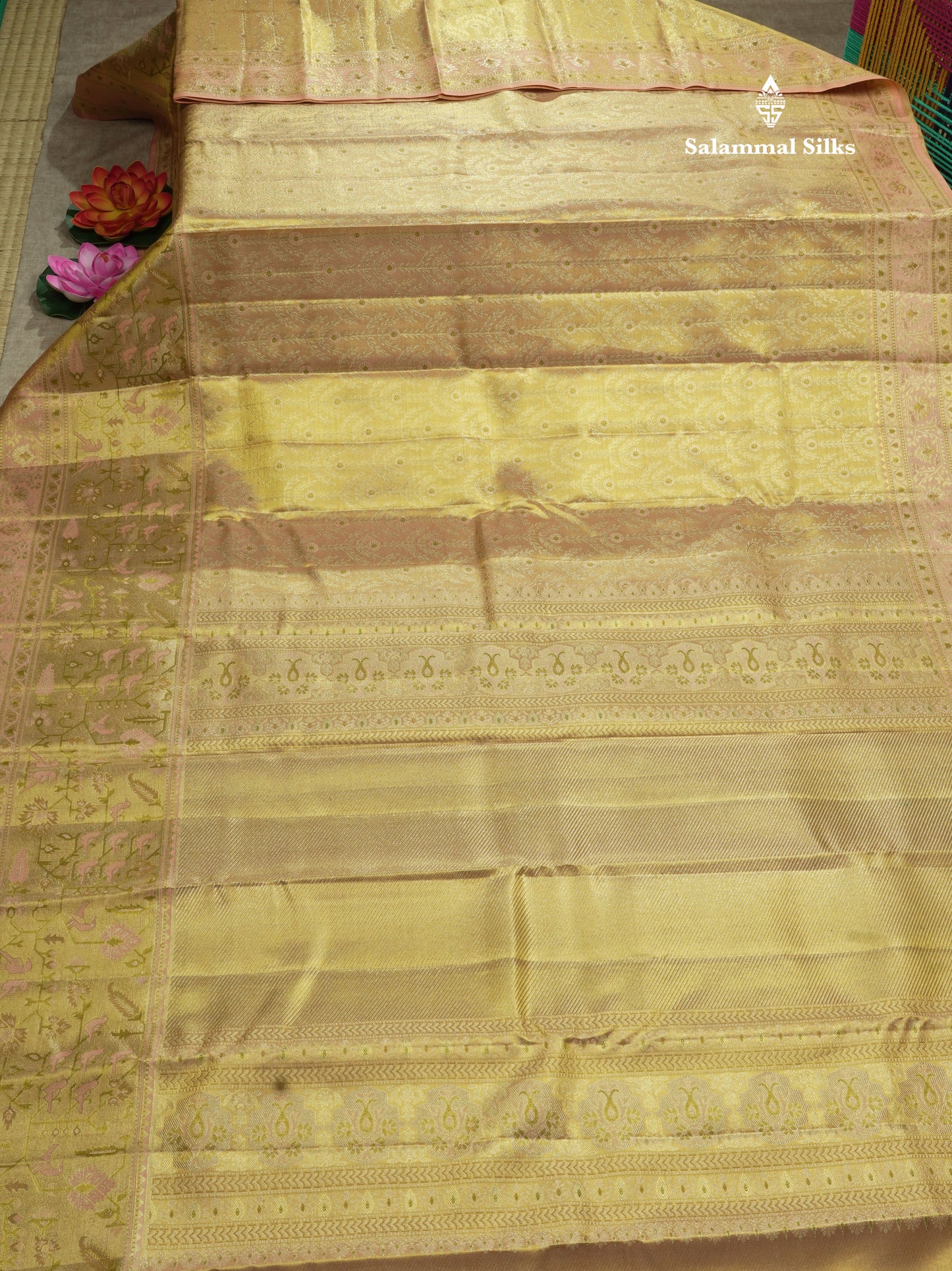 Pink Tissue Bridal Pure Kanjivaram Silk Saree With Meenakari Work Border