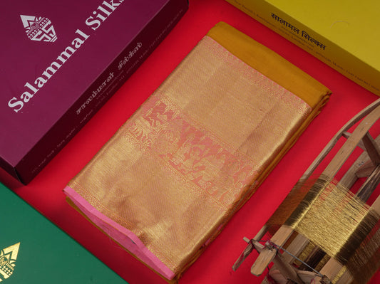Mustard Yellow Colour Pure Kanjivaram Silk Saree with Pallakku Border