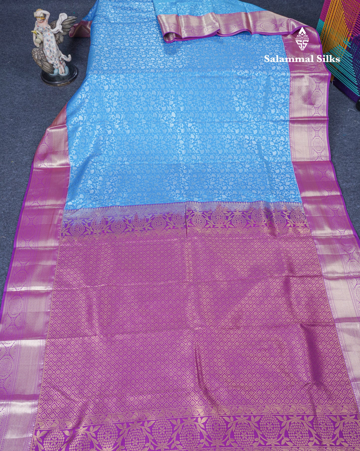 Sky Blue Bridal Semi Silk Saree With Contrast Vadamalli Border