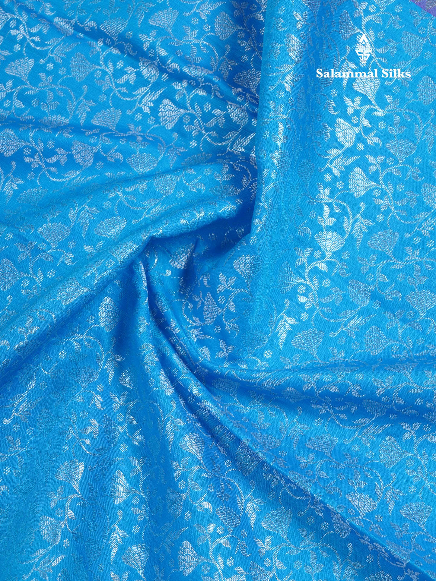 Sky Blue Bridal Semi Silk Saree With Contrast Vadamalli Border