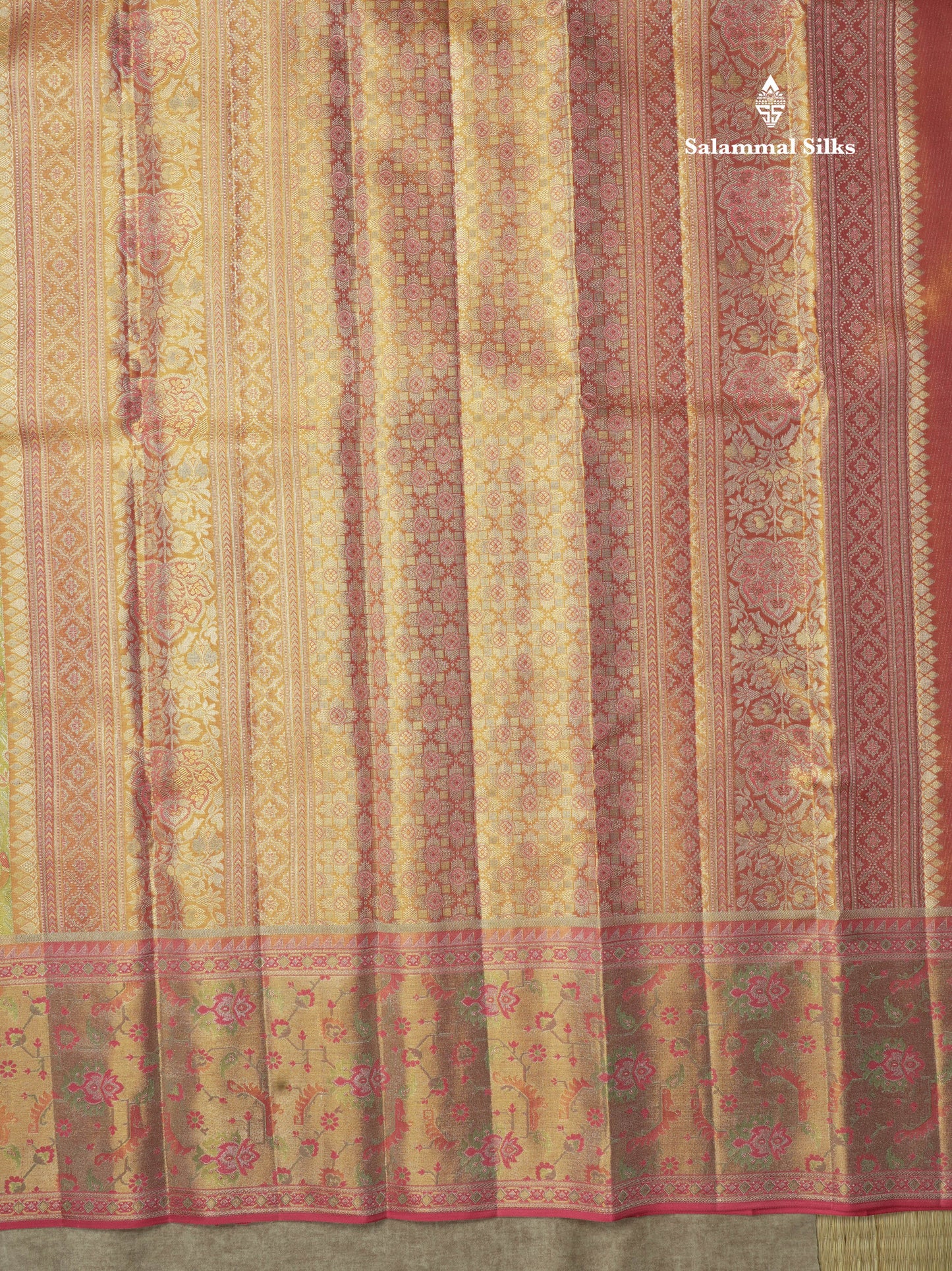 Beautiful Light Green Tissue Bridal Pure Kanjivaram Silk Saree With Contrast Meenakari Work  Light Pink Border