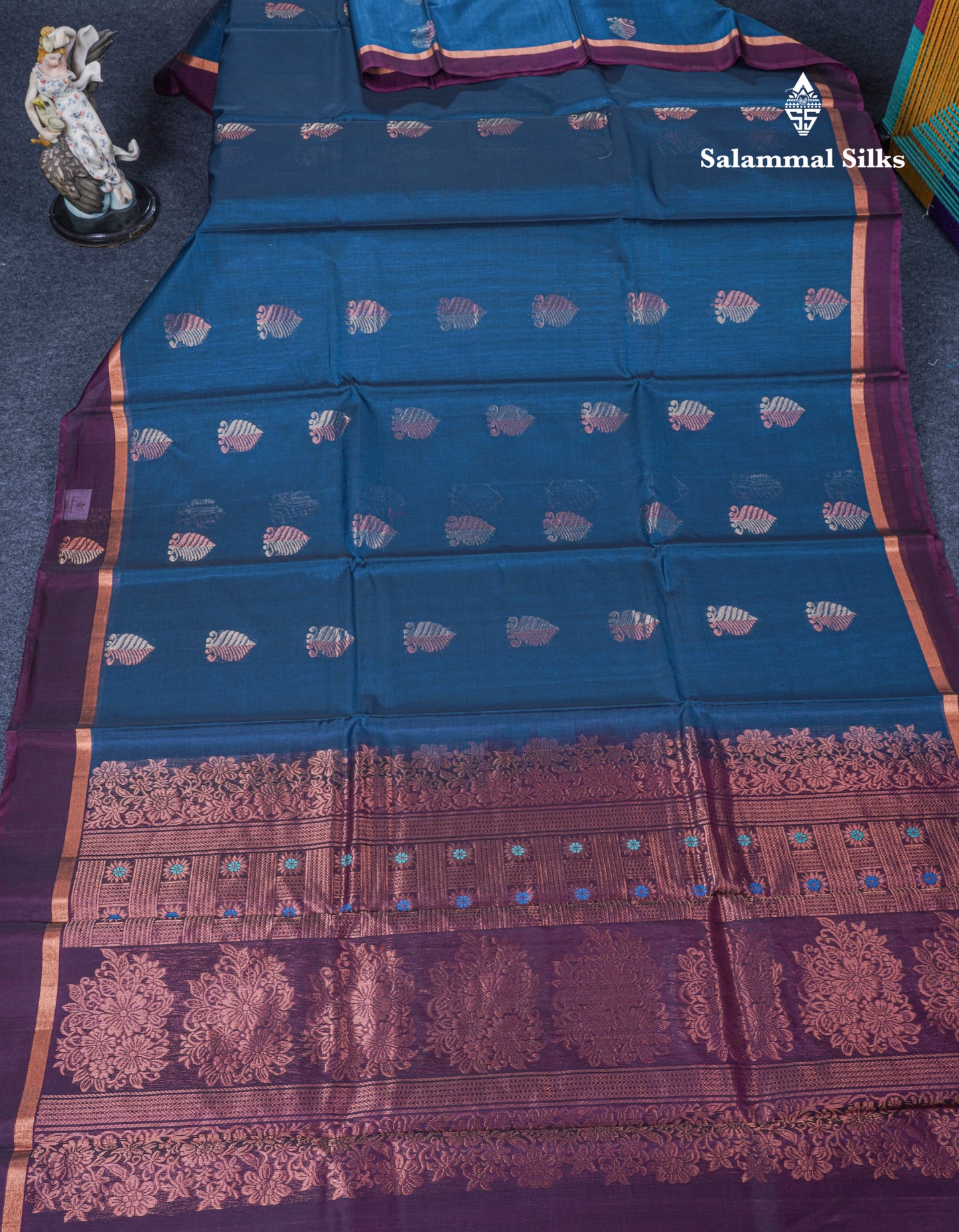 Beautiful Peacock Blue SICO Cotton Saree With Contrast Dark Magenta Blouse