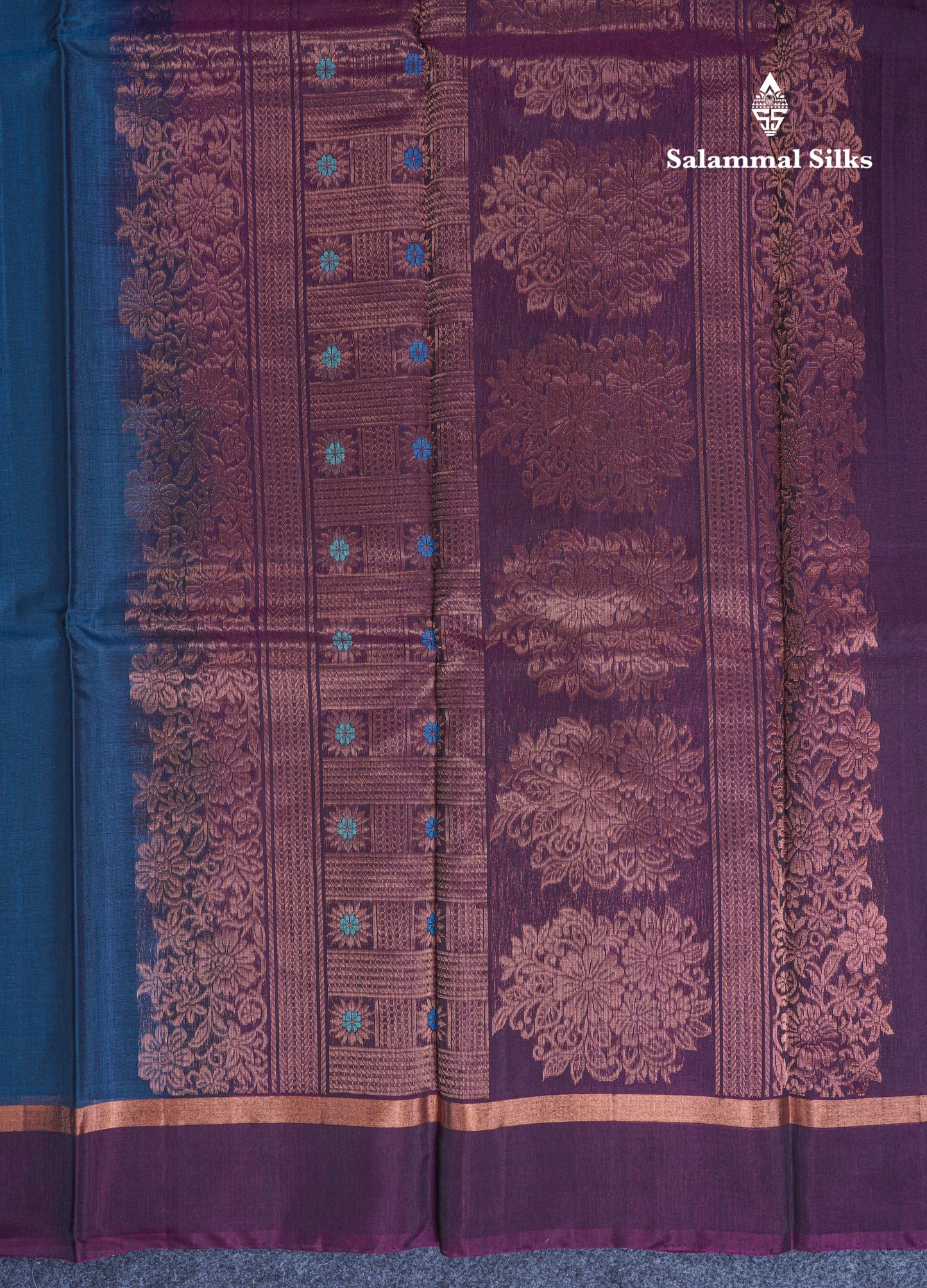 Beautiful Peacock Blue SICO Cotton Saree With Contrast Dark Magenta Blouse