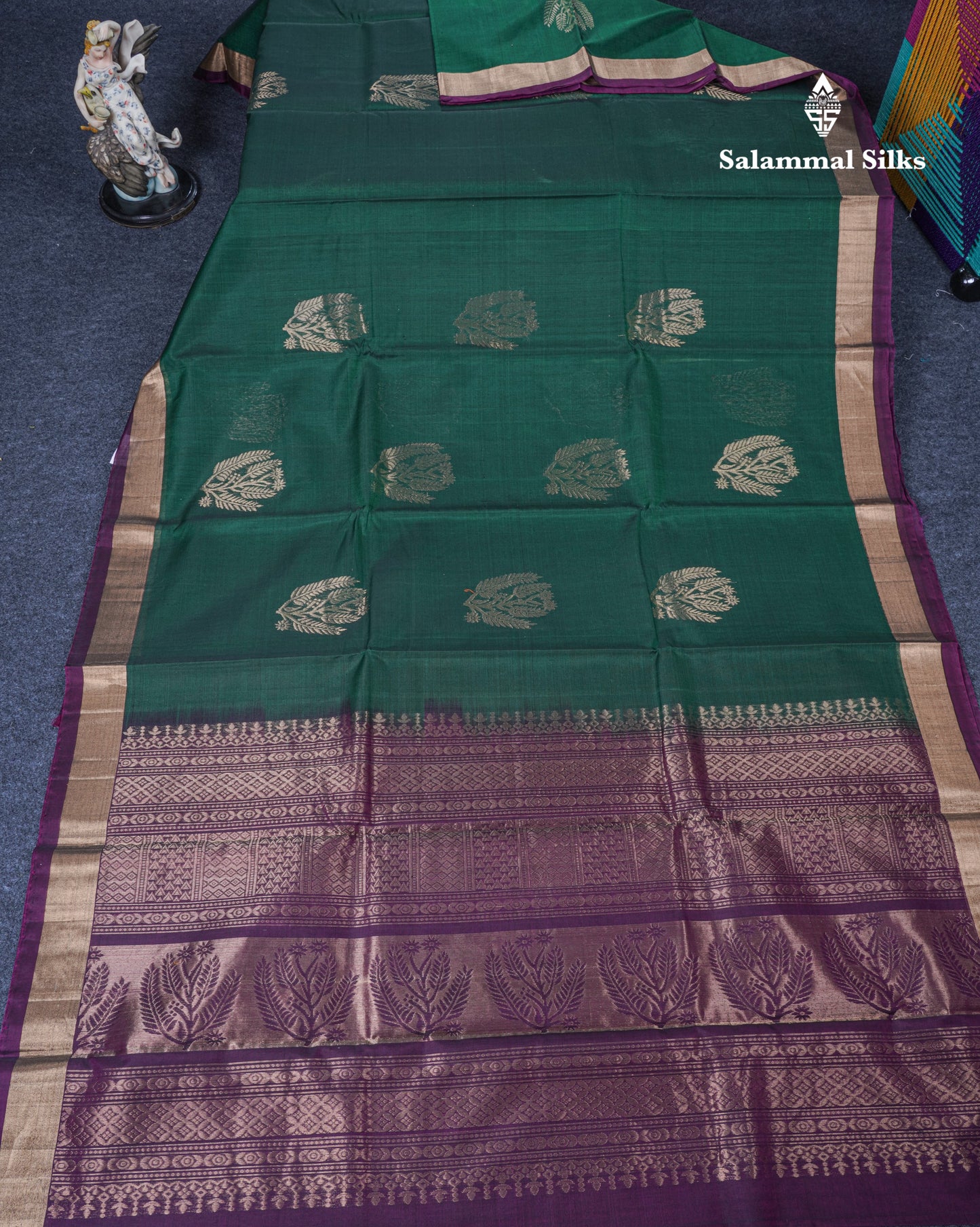 Beautiful Bottle Green SICO Cotton Saree With Contrast Dark Magenta Blouse