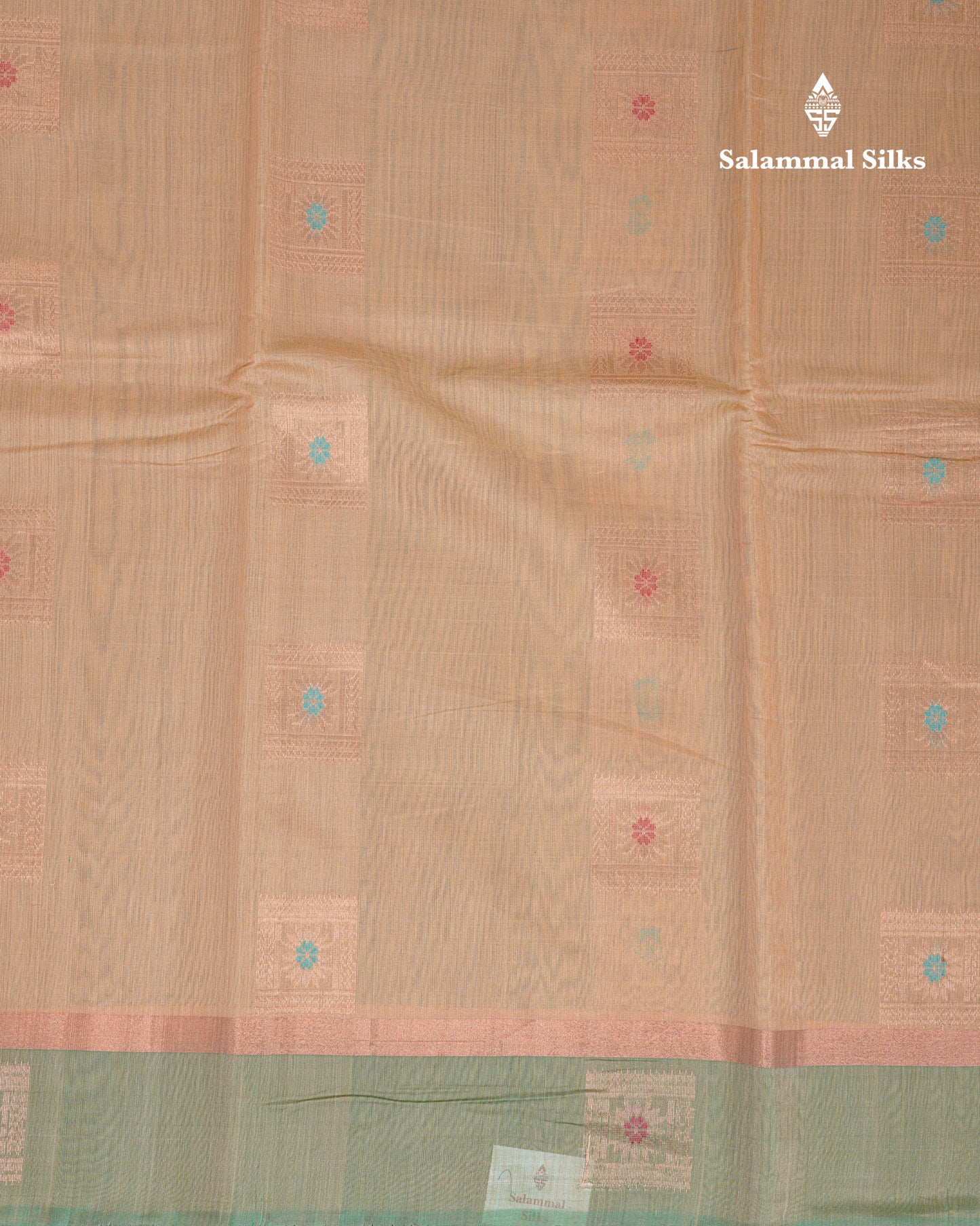 Beautiful Sandal Meenakari Work SICO Cotton Saree With Contrast Bottle Green Blouse