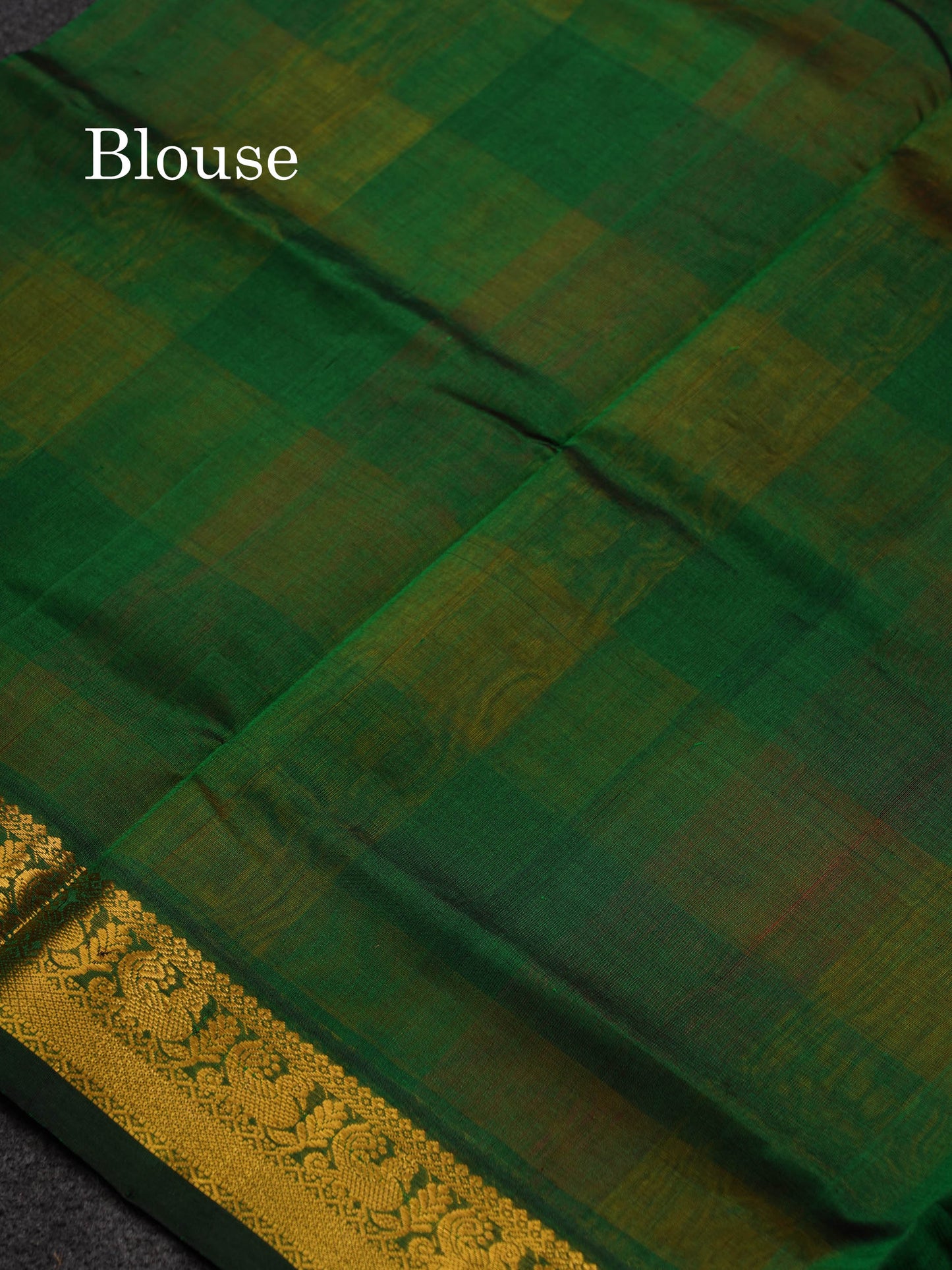 Beautiful Paalum Pazham Checks Pure Silk Cotton Saree With Contrast Bottle Green Blouse
