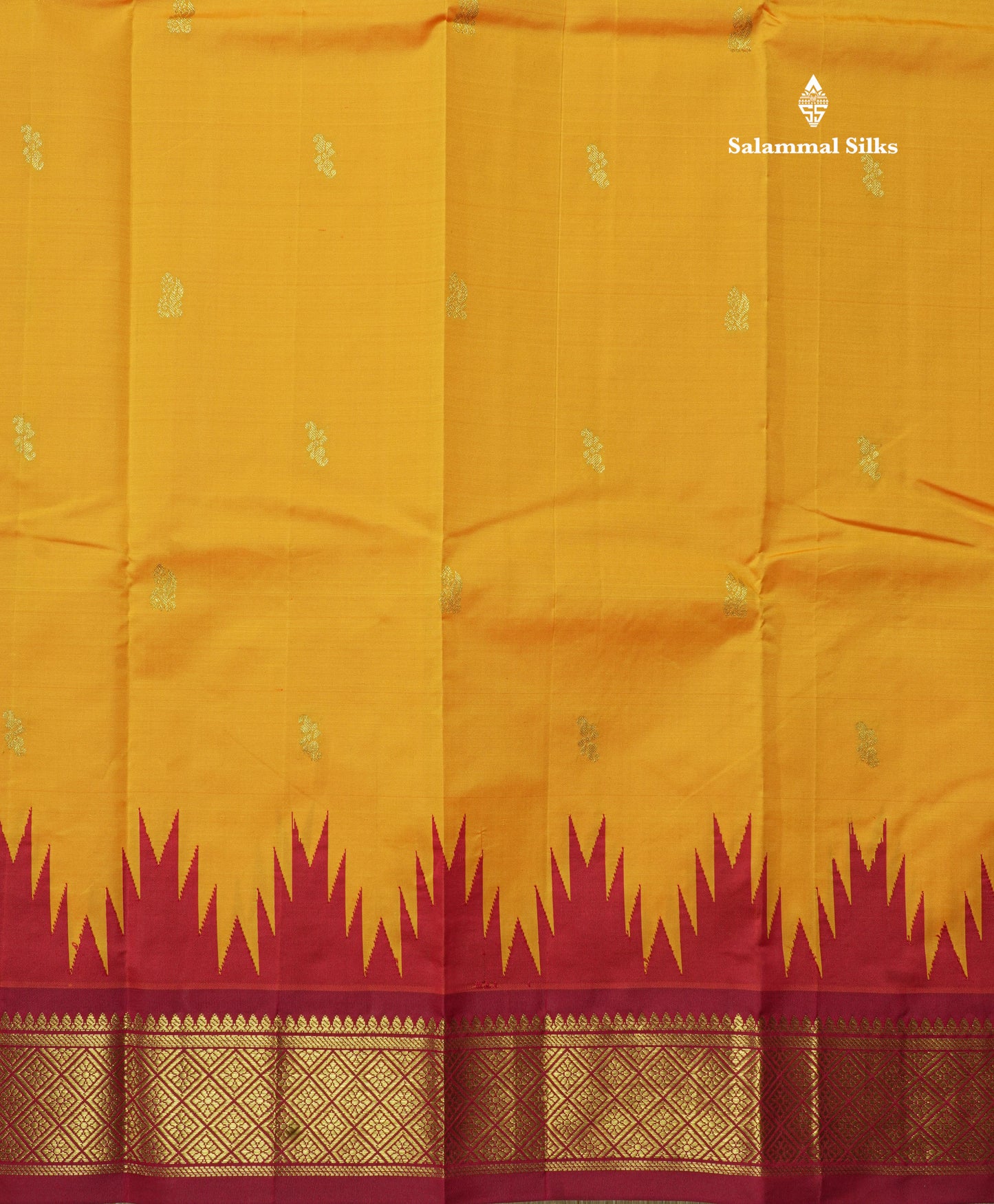 Mango Yellow Pure Mix Saree With One Side Maroon Traditional Temple Border