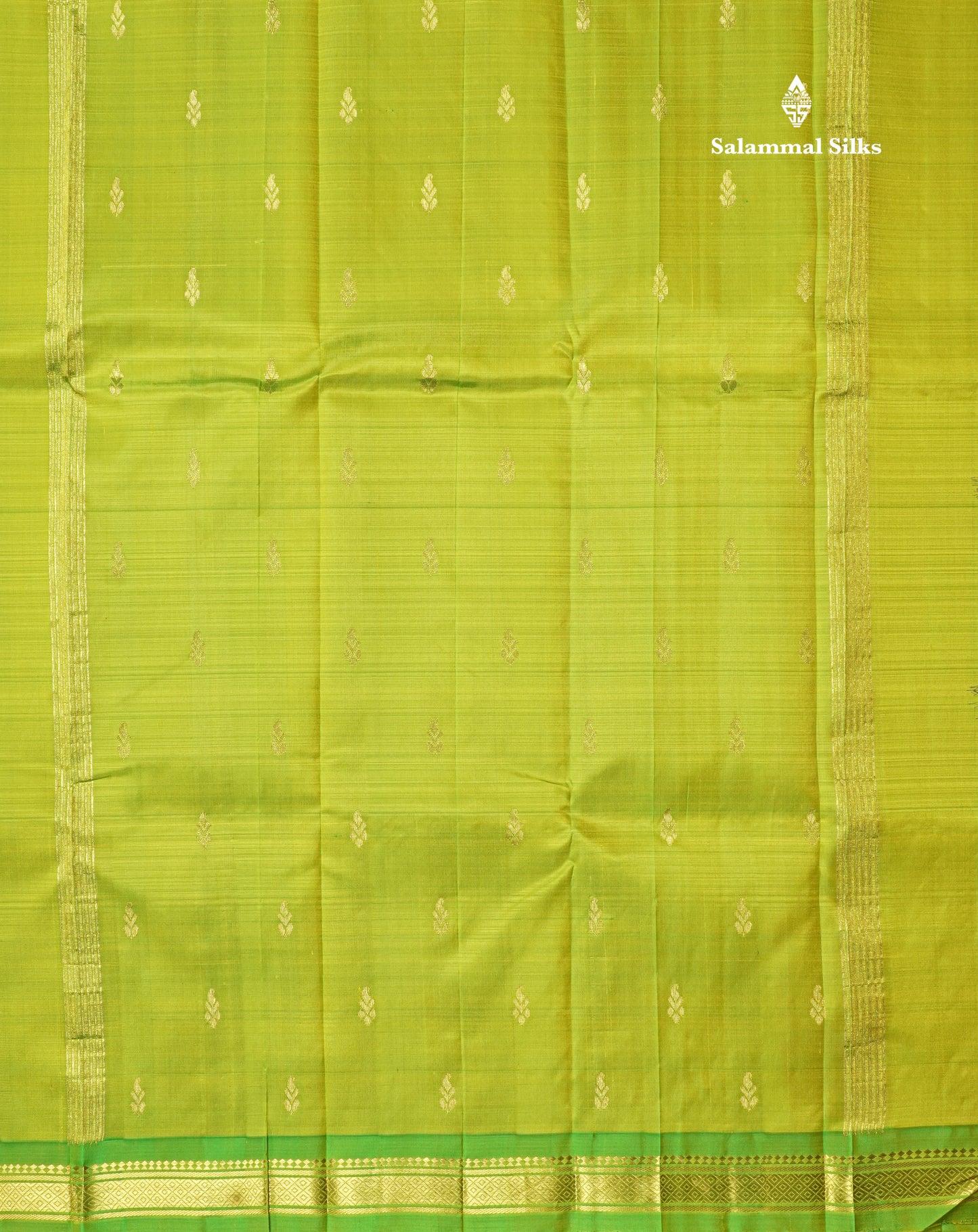 Mango Yellow Pure Kanjivaram Silk Saree With One Side Contrast Parrot Green Border