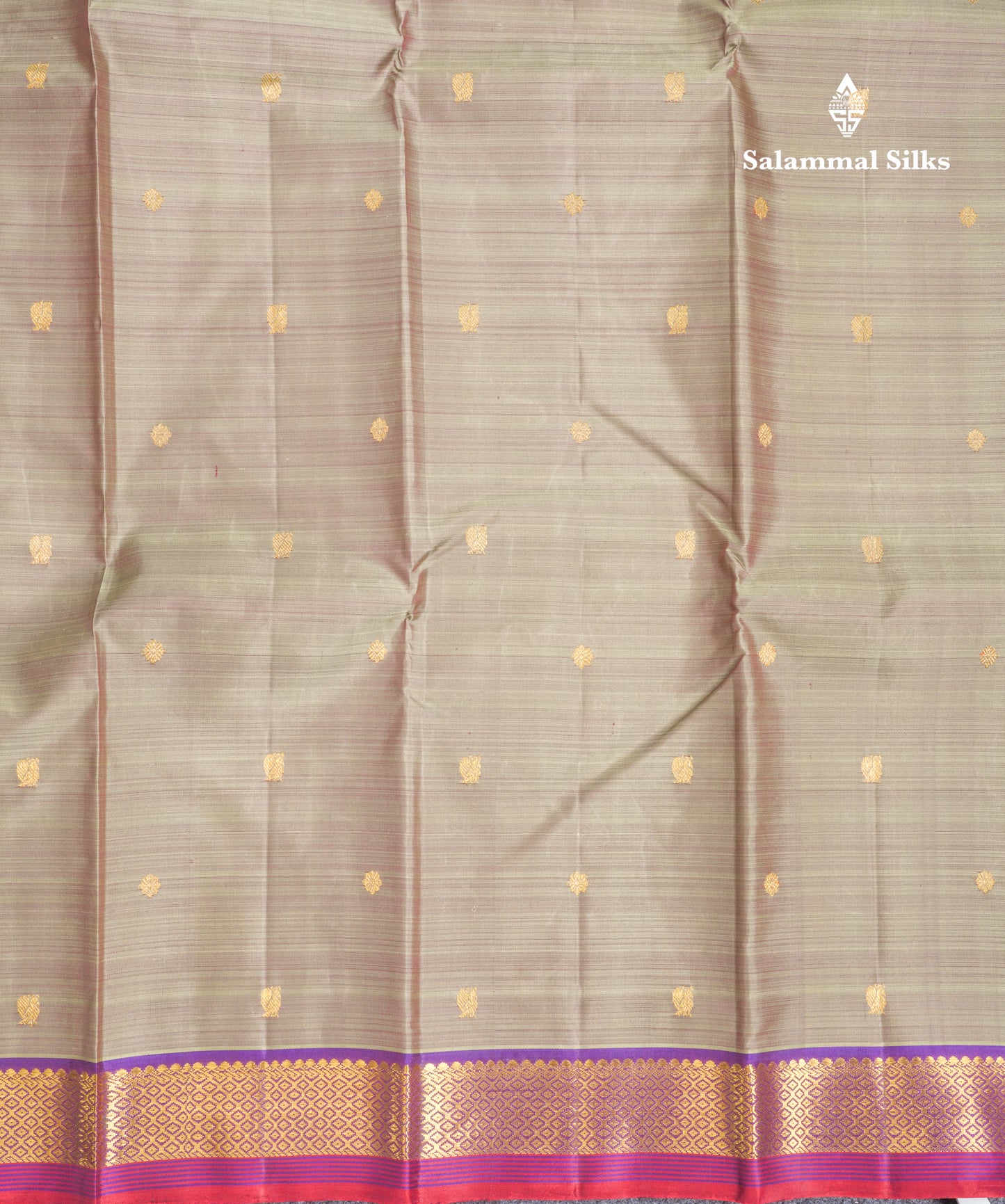 Dual Tone Green Shade Pure Kanjivaram Silk Saree With Contrast Dark Purple Small Border