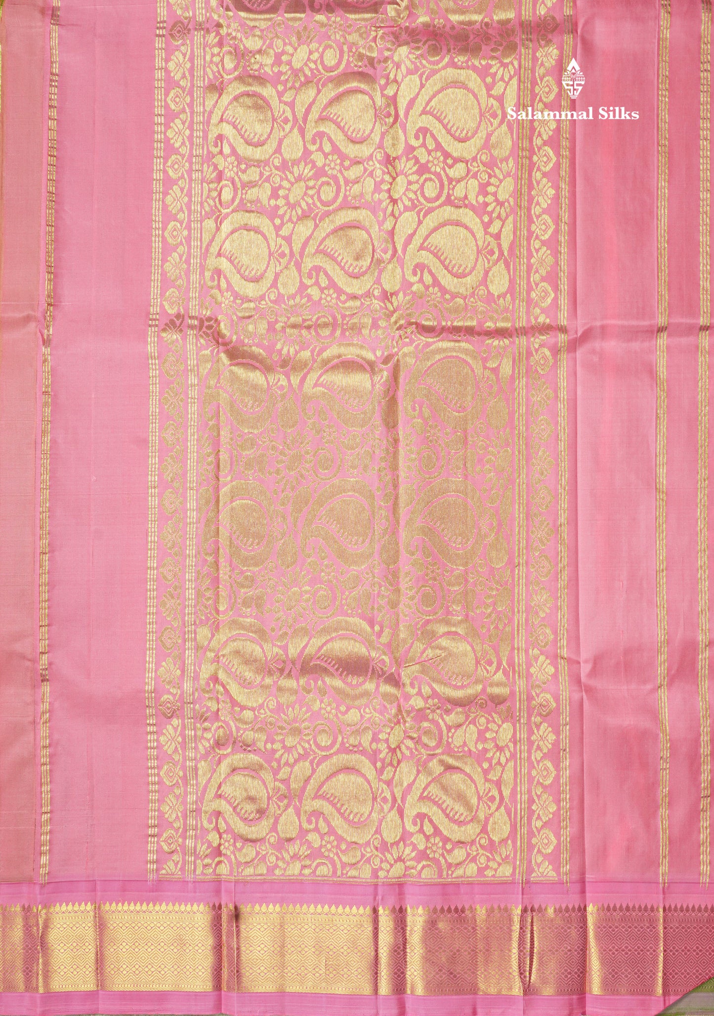 Pista Green Pure Kanjivaram Silk Saree With One Side Traditional Border